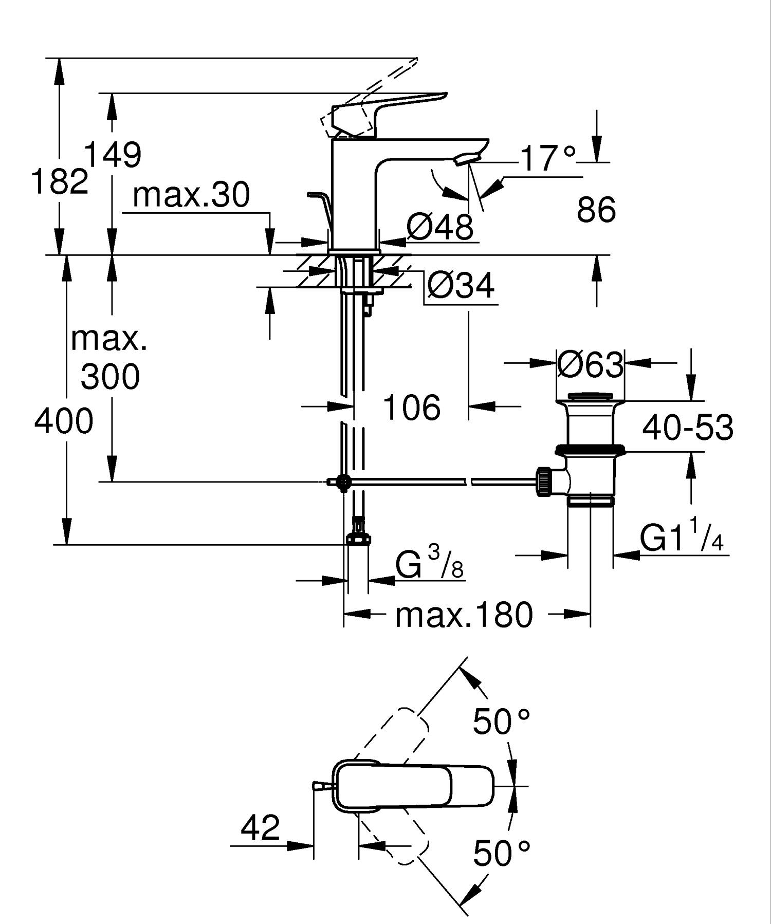 Baterie lavoar Grohe 1016952430, Cubeo, tip comanda monocomanda, marime s, tip instalare pe lavoar, negru [4]