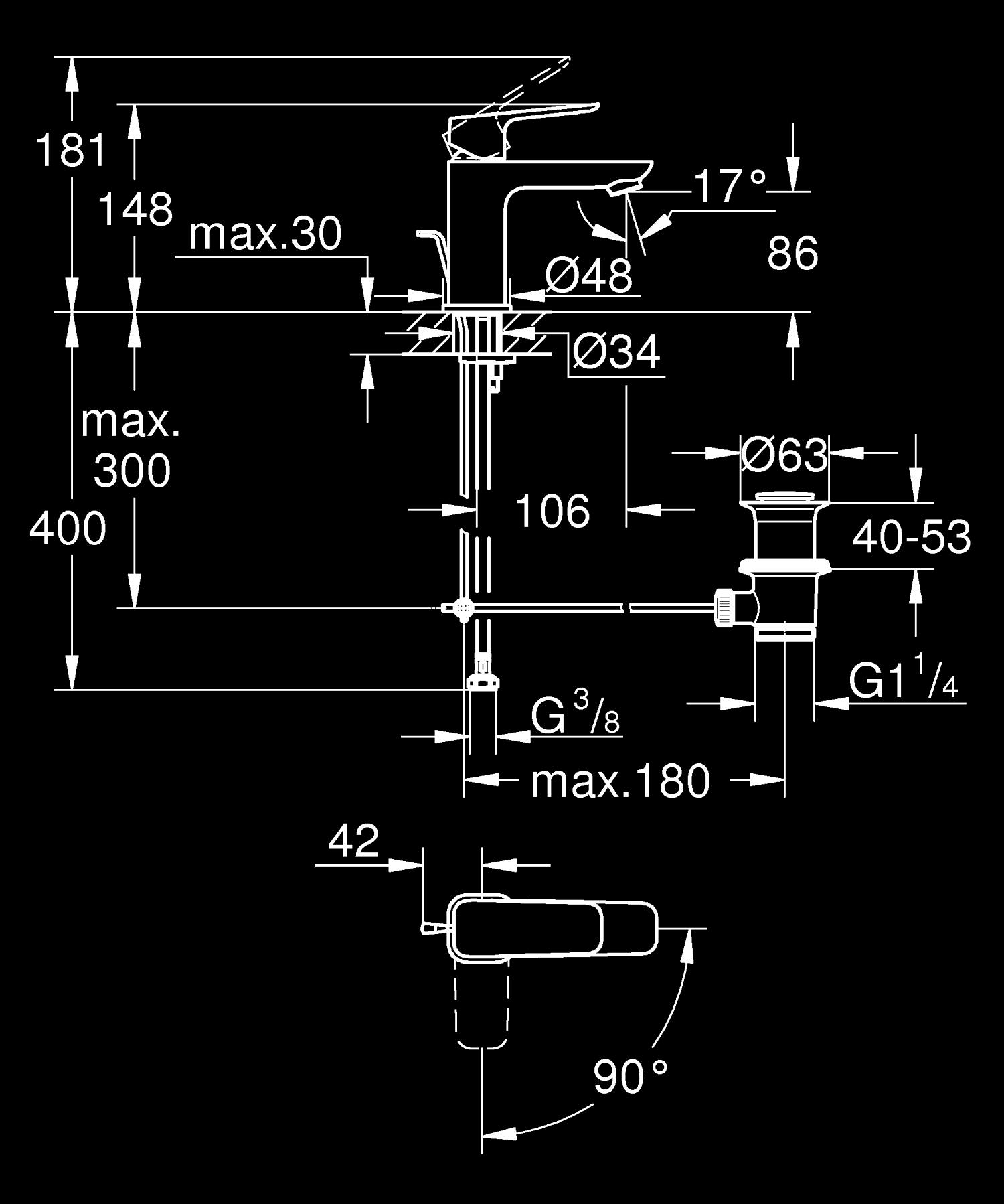 Baterie lavoar Grohe 1017312430, Cubeo, tip comanda monocomanda, marime s, tip instalare pe lavoar, negru [4]