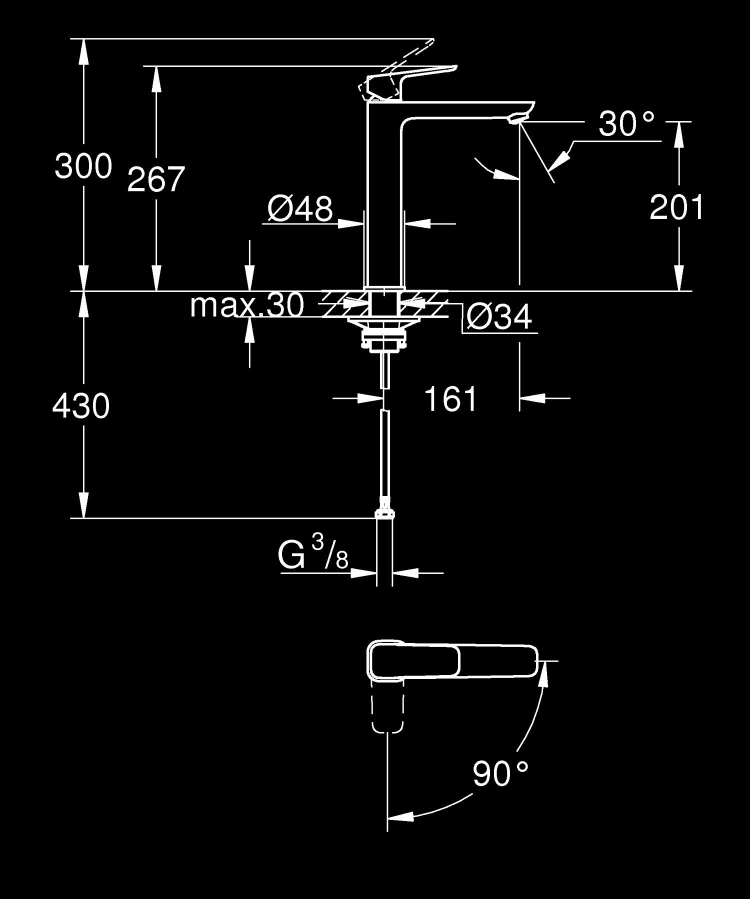 Baterie lavoar Grohe 1017802430, Cubeo, tip comanda monocomanda, marime xl, tip instalare pe blat, negru [3]