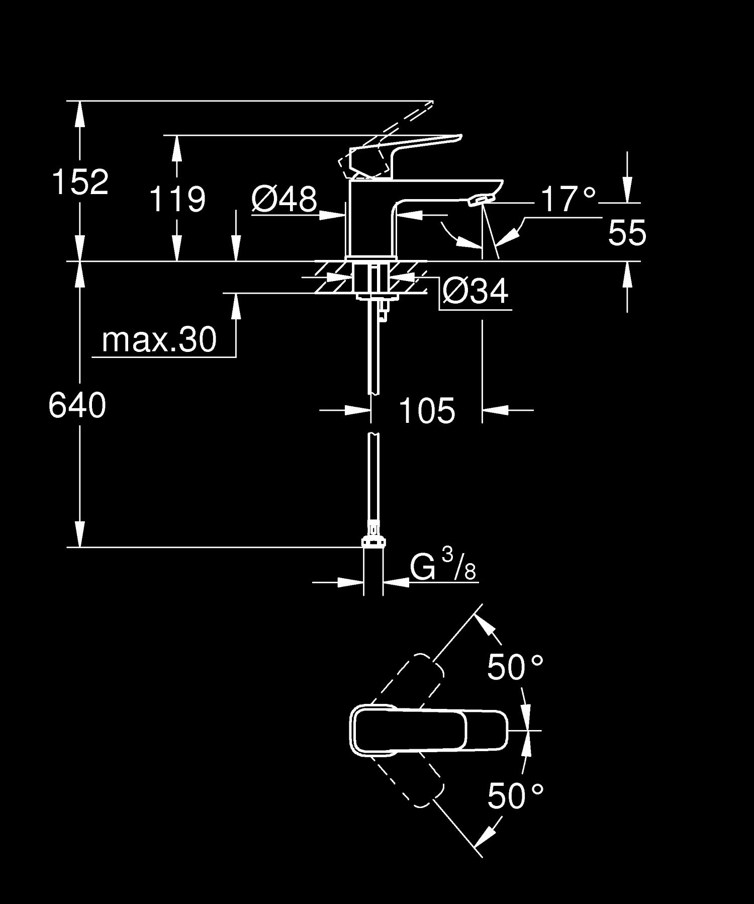 Baterie lavoar Grohe 1016932430, Cubeo, tip comanda monocomanda, marime xs, tip instalare pe lavoar, negru [6]