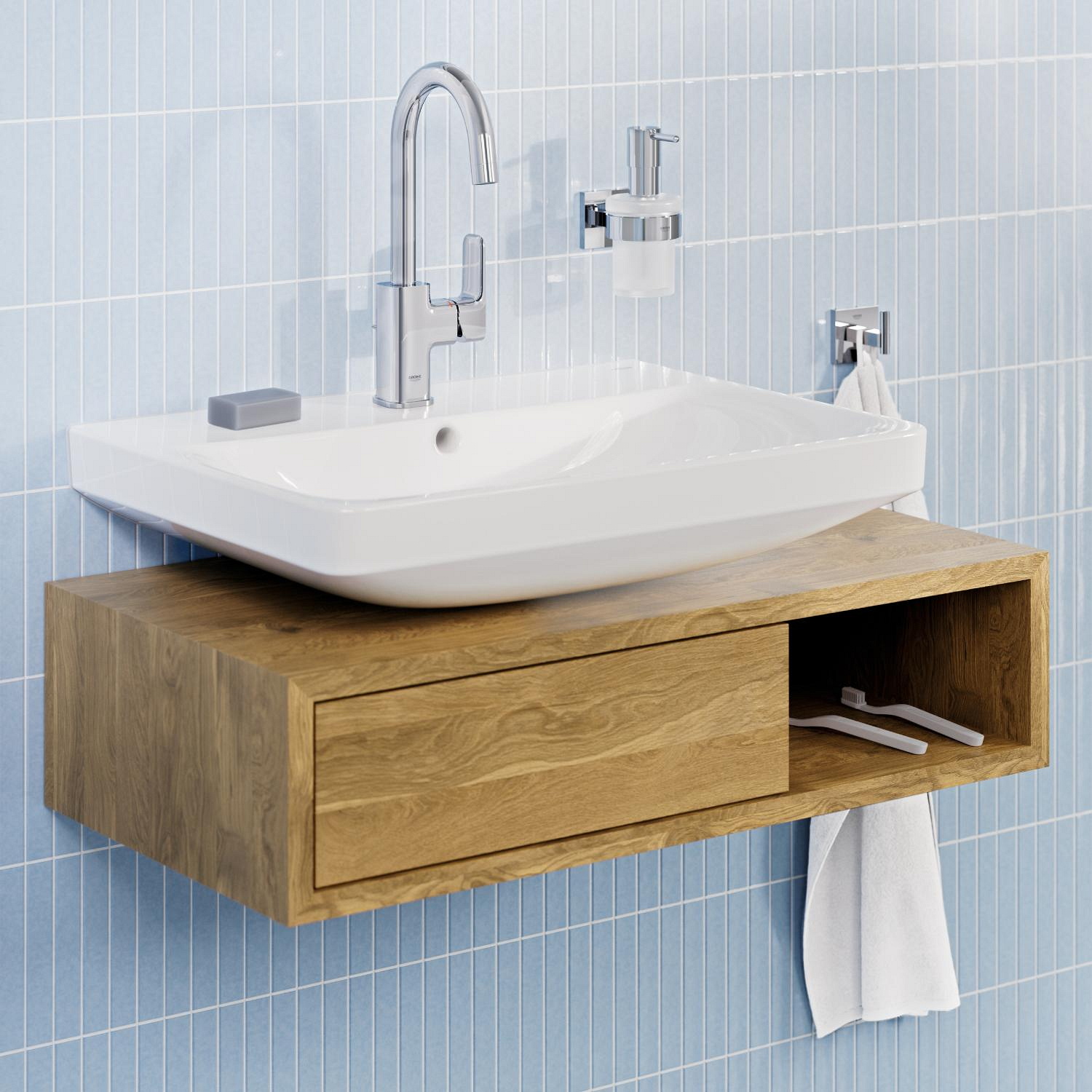 Baterii sanitare - Baterie lavoar Grohe 1018710000, Dice, tip comanda monocomanda, marime l, tip instalare pe lavoar, pe blat, crom