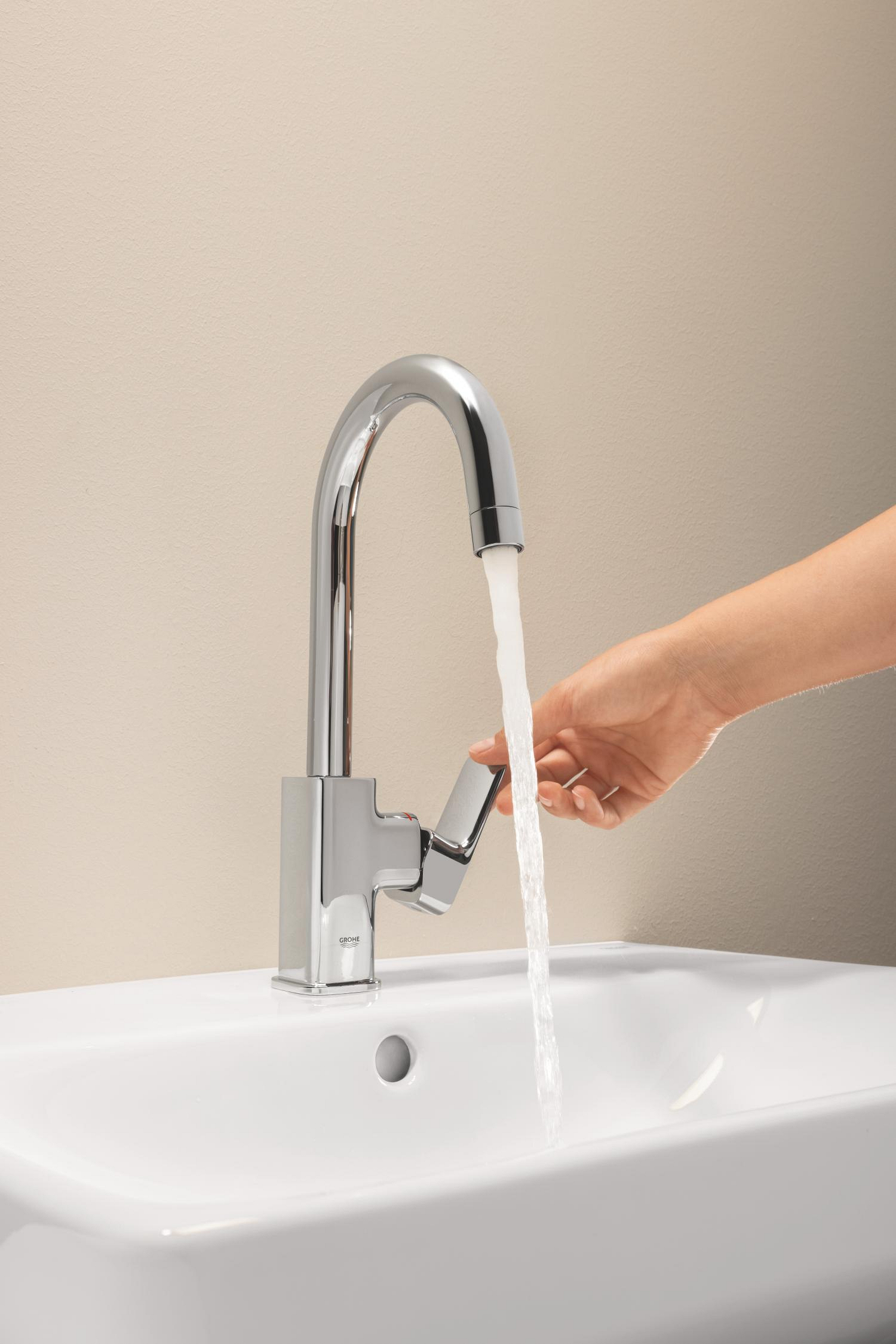 Baterie lavoar Grohe 1018710000, Dice, tip comanda monocomanda, marime l, tip instalare pe lavoar, pe blat, crom [6]