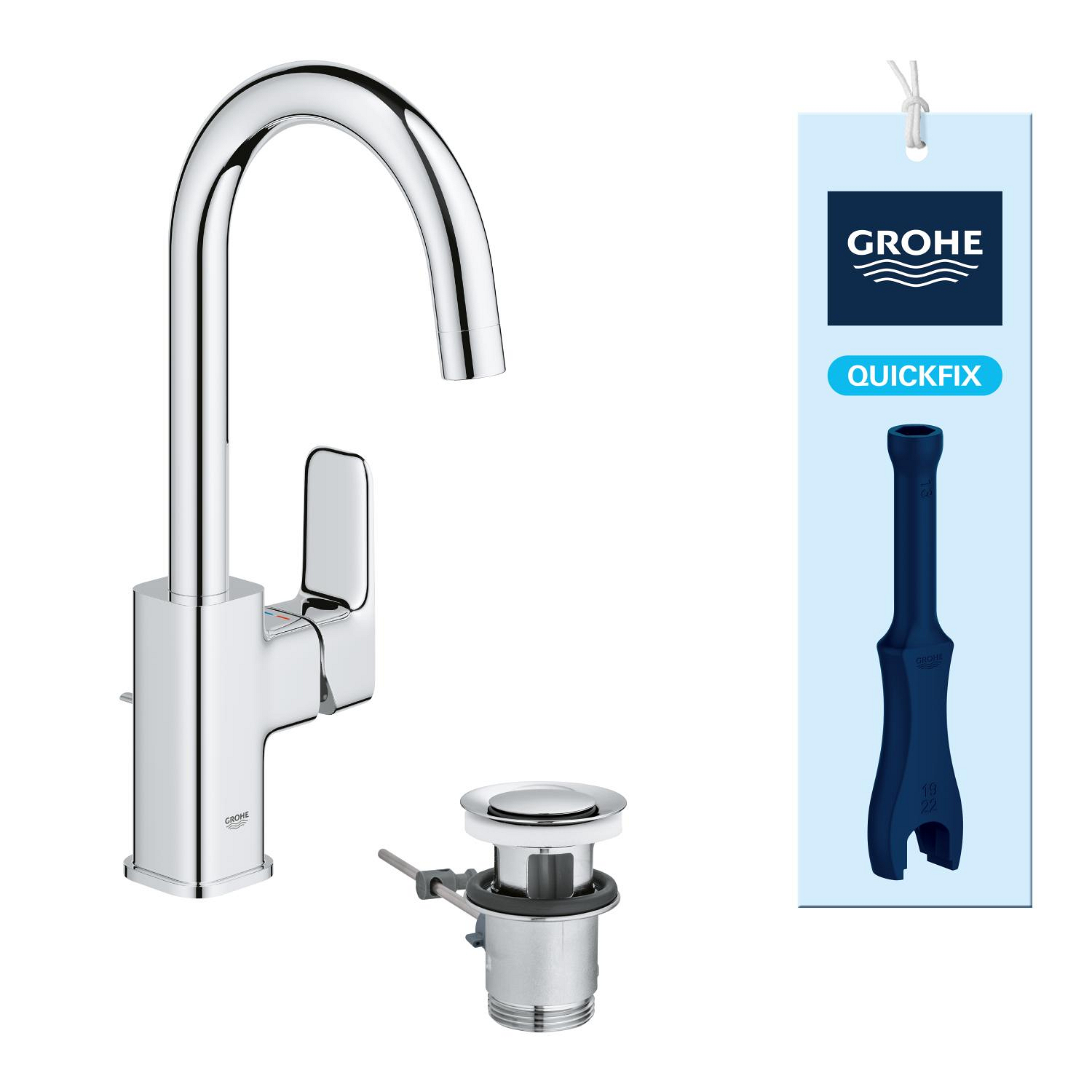Baterie lavoar Grohe 1018710000, Dice, tip comanda monocomanda, marime l, tip instalare pe lavoar, pe blat, crom [8]