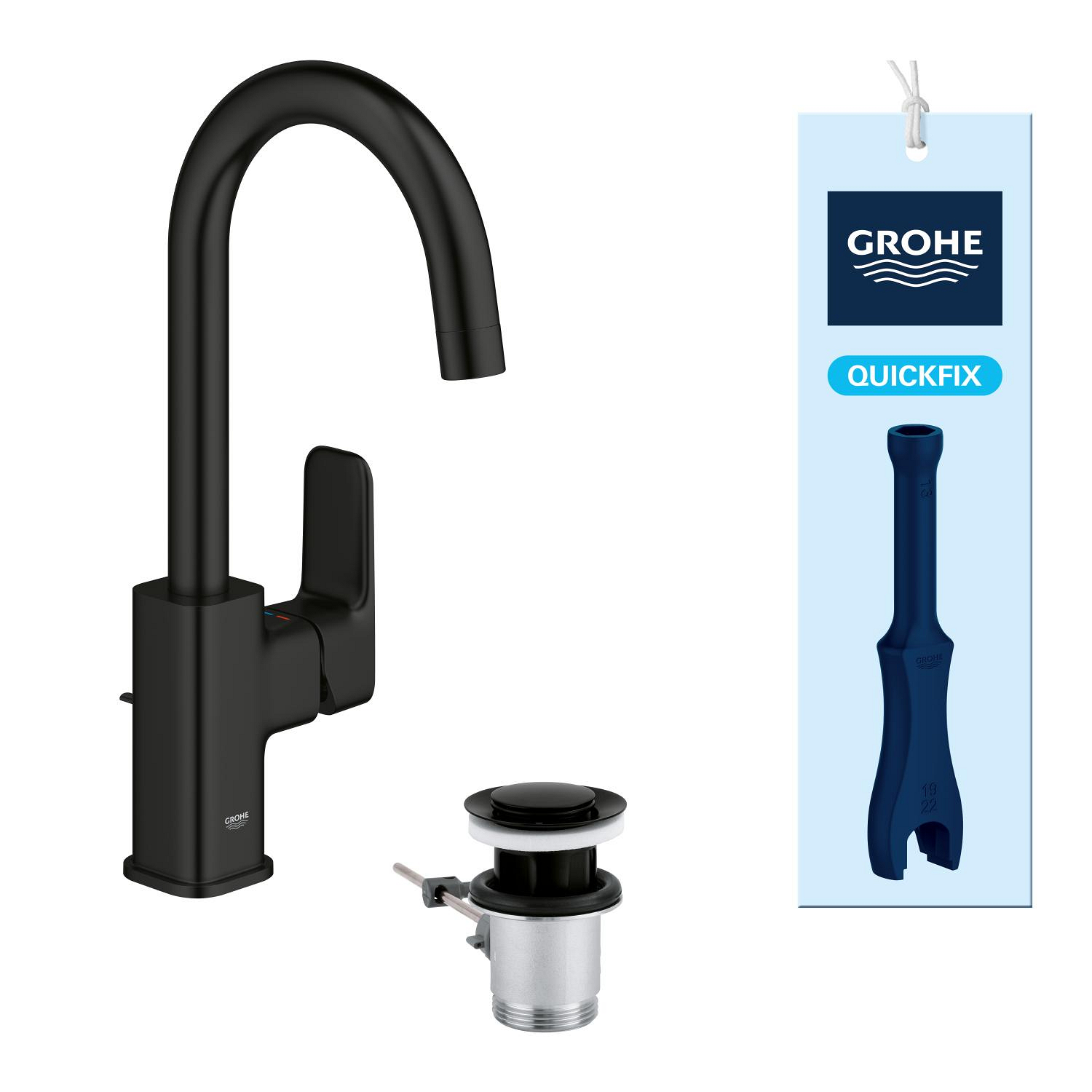 Baterie lavoar Grohe 1018712430, Dice, tip comanda monocomanda, marime l, tip instalare pe lavoar, pe blat, negru [7]