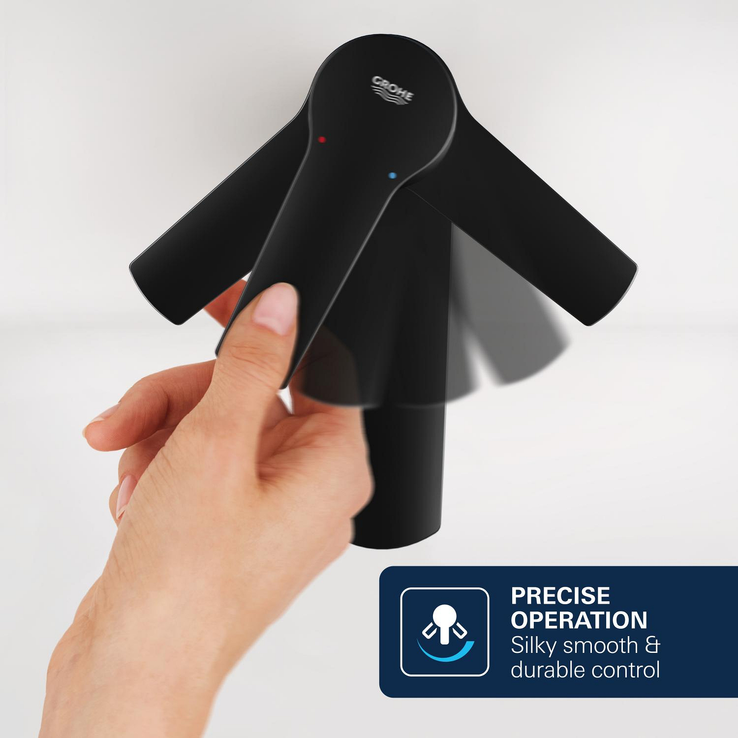 Baterie lavoar Grohe 1018712430, Dice, tip comanda monocomanda, marime l, tip instalare pe lavoar, pe blat, negru [8]
