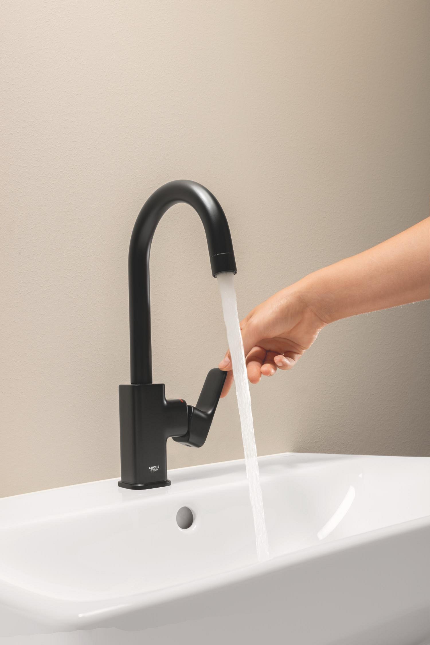Baterie lavoar Grohe 1018712430, Dice, tip comanda monocomanda, marime l, tip instalare pe lavoar, pe blat, negru [5]