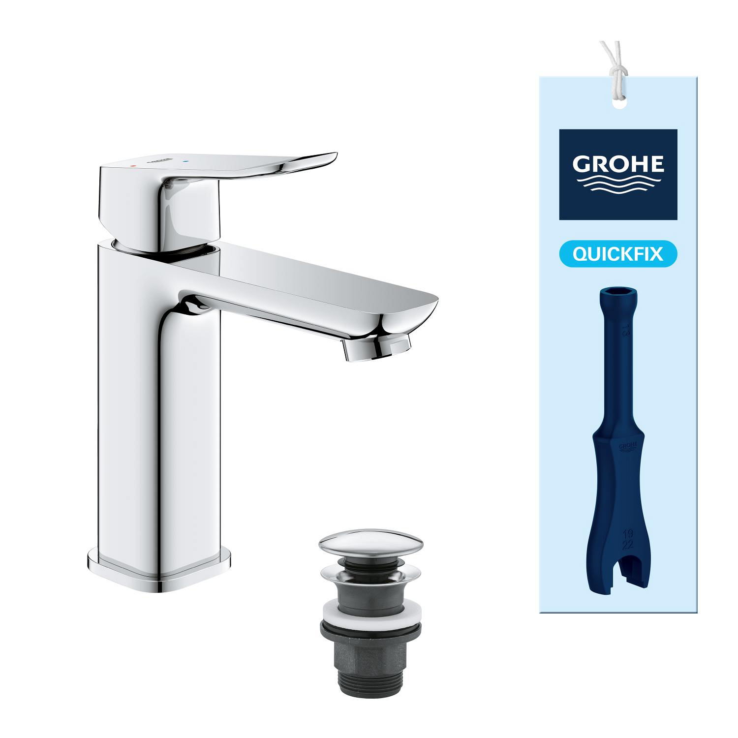 Baterie lavoar Grohe 1018350000, Dice, tip comanda monocomanda, marime m, tip instalare pe lavoar, pe blat, crom [4]