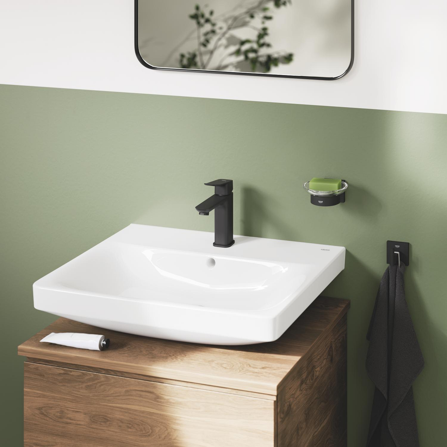 Baterie lavoar Grohe 1018322430, Dice, tip comanda monocomanda, marime m, tip instalare pe blat, pe lavoar, negru [4]