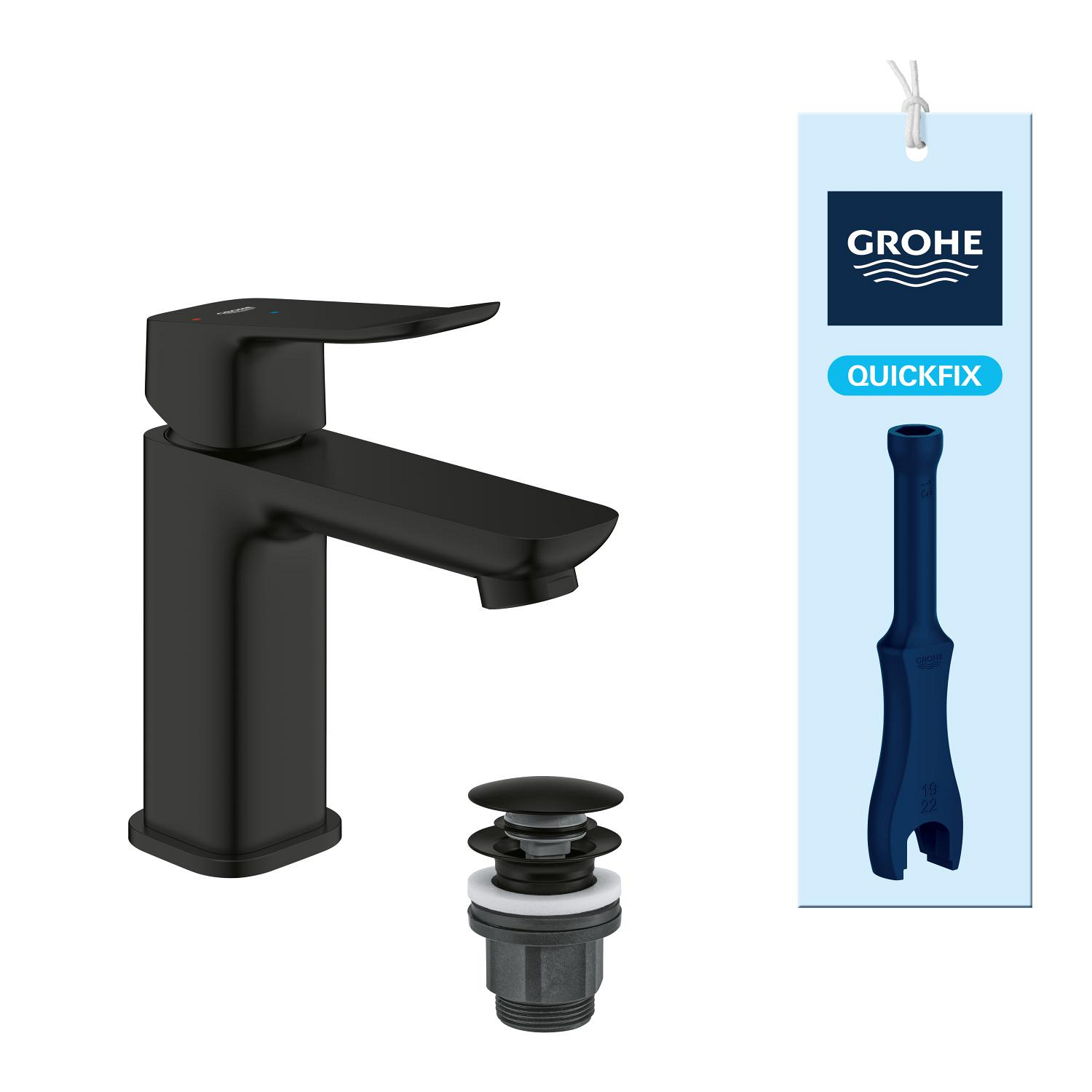 Baterie lavoar Grohe 1018602430, Dice, tip comanda monocomanda, marime s, tip instalare pe lavoar, negru [1]
