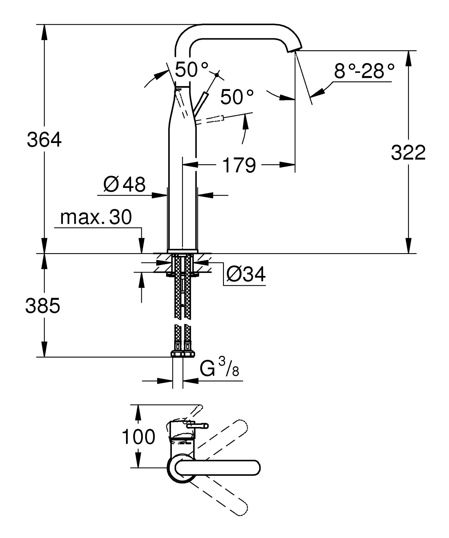 Baterie lavoar Grohe 24170001, Essence, tip comanda monocomanda, tip instalare pe blat, marime xl, crom [2]