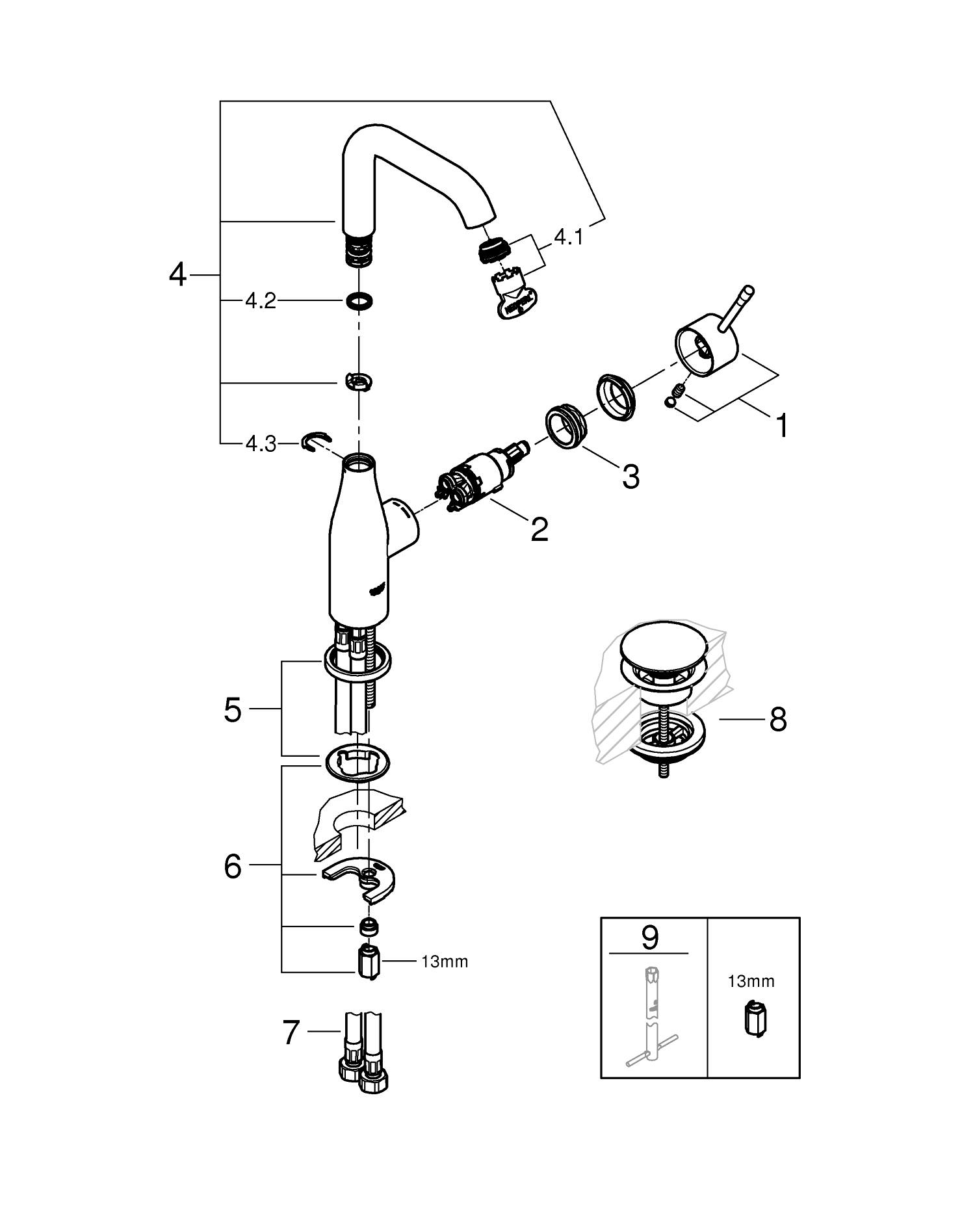 Baterie lavoar Grohe 24182001, Essence, tip comanda monocomanda, tip instalare pe lavoar, pe blat, crom [3]