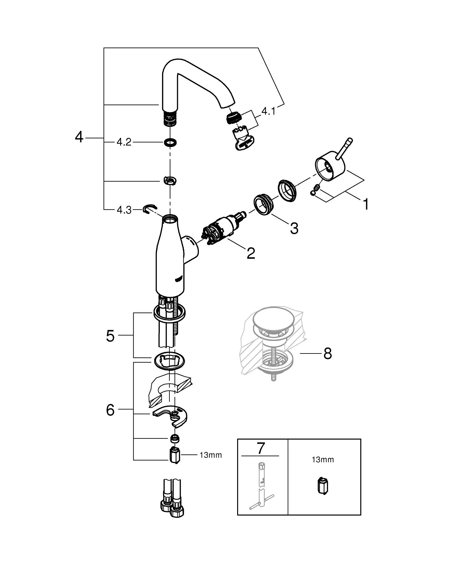 Baterie lavoar Grohe 24177001, Essence, tip comanda monocomanda, tip instalare pe blat, pe lavoar, crom [4]