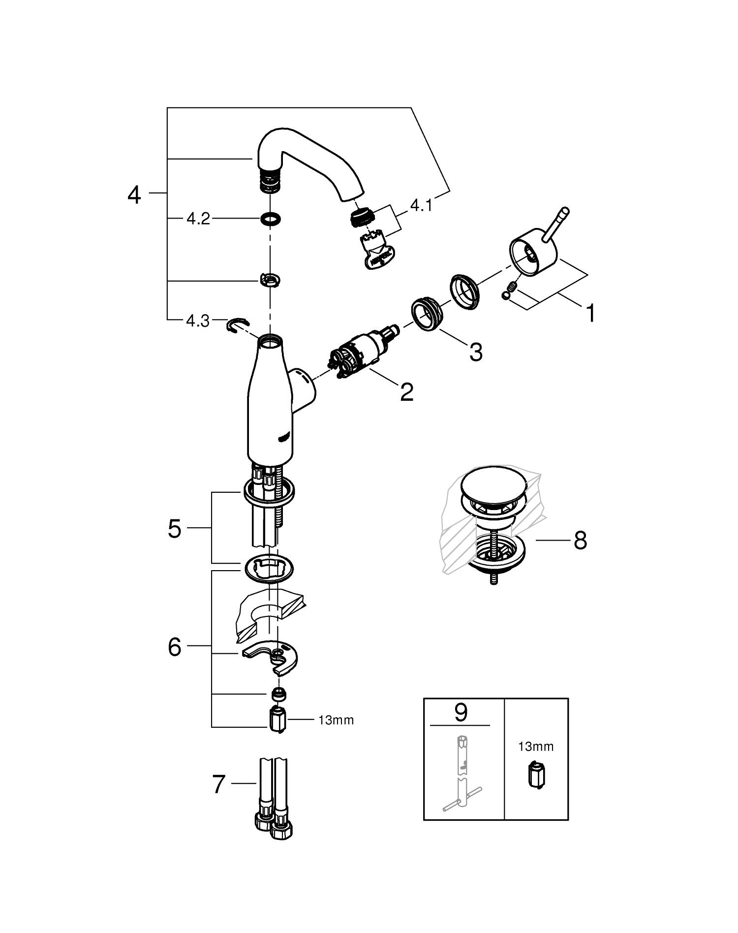 Baterie lavoar Grohe 24181001, Essence, tip comanda monocomanda, tip instalare pe lavoar, pe blat, crom [3]
