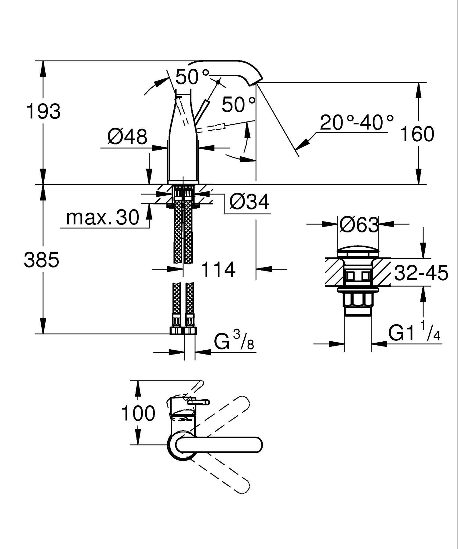 Baterie lavoar Grohe 237982431, Essence, tip comanda monocomanda, marime m, tip instalare pe blat, pe lavoar, negru [6]