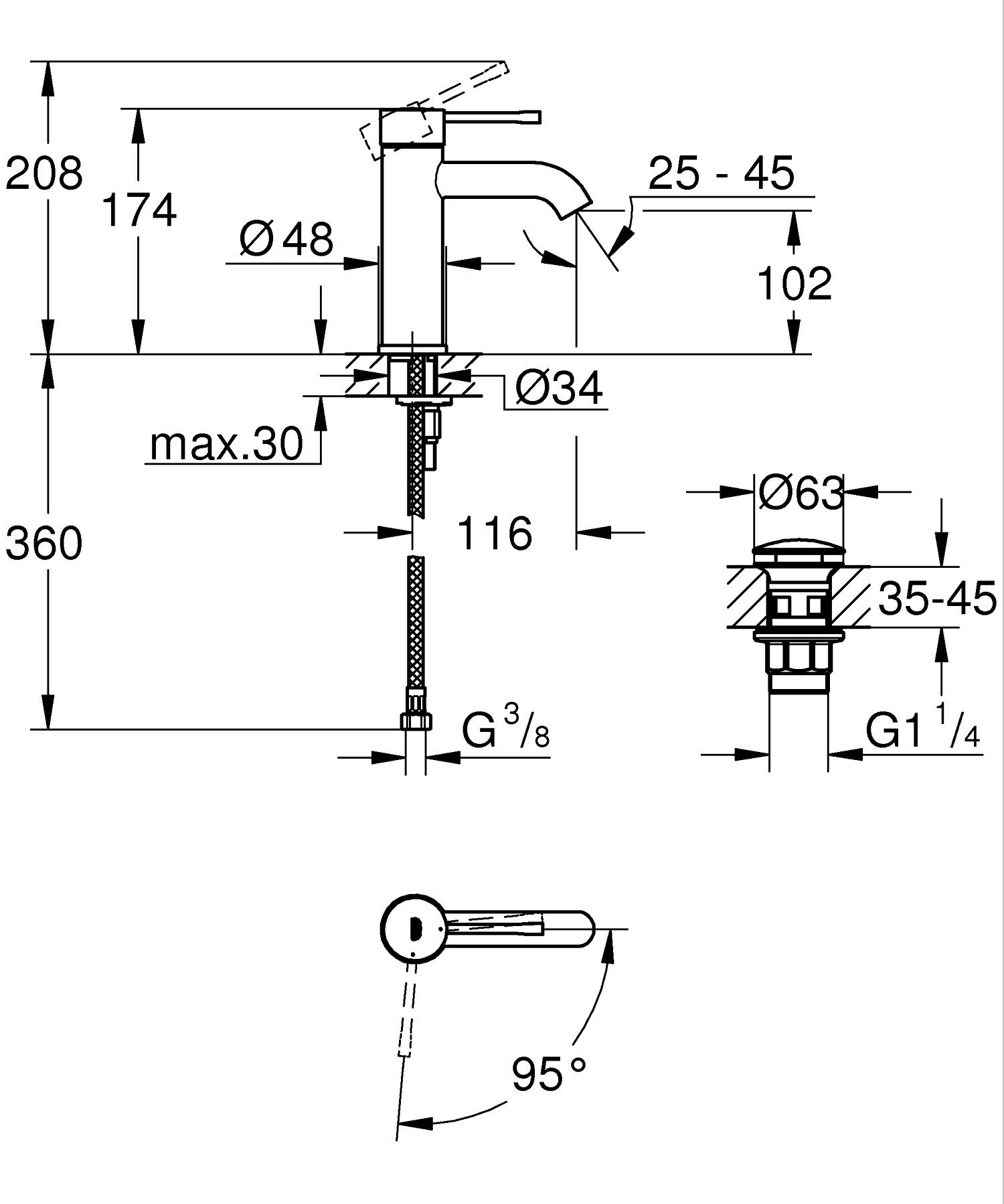 Baterie lavoar Grohe 237972431, Essence, tip comanda monocomanda, marime s, tip instalare pe lavoar, pe blat, negru [11]