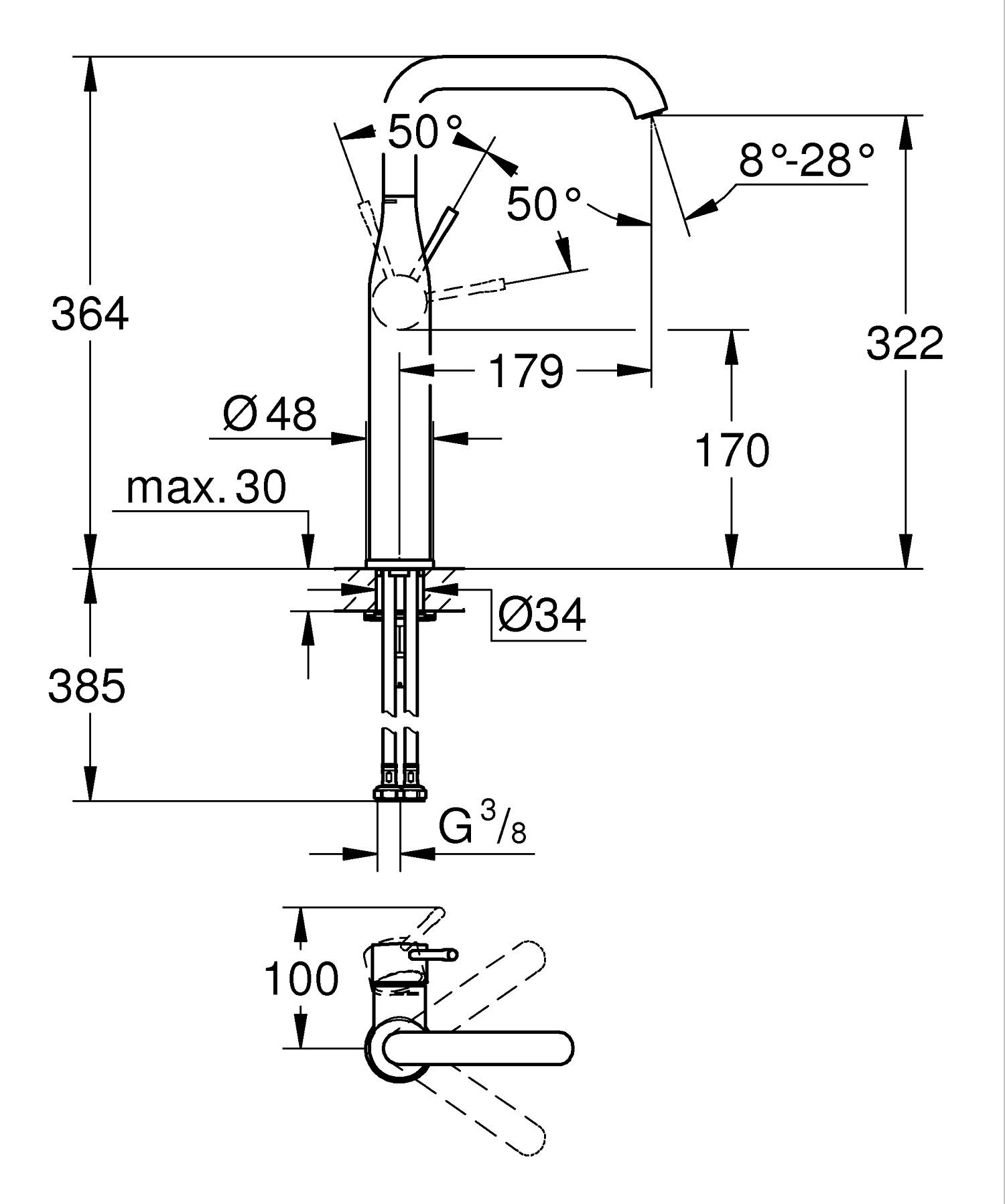 Baterie lavoar Grohe 329012431, Essence, tip comanda monocomanda, marime xl, tip instalare pe blat, negru [7]