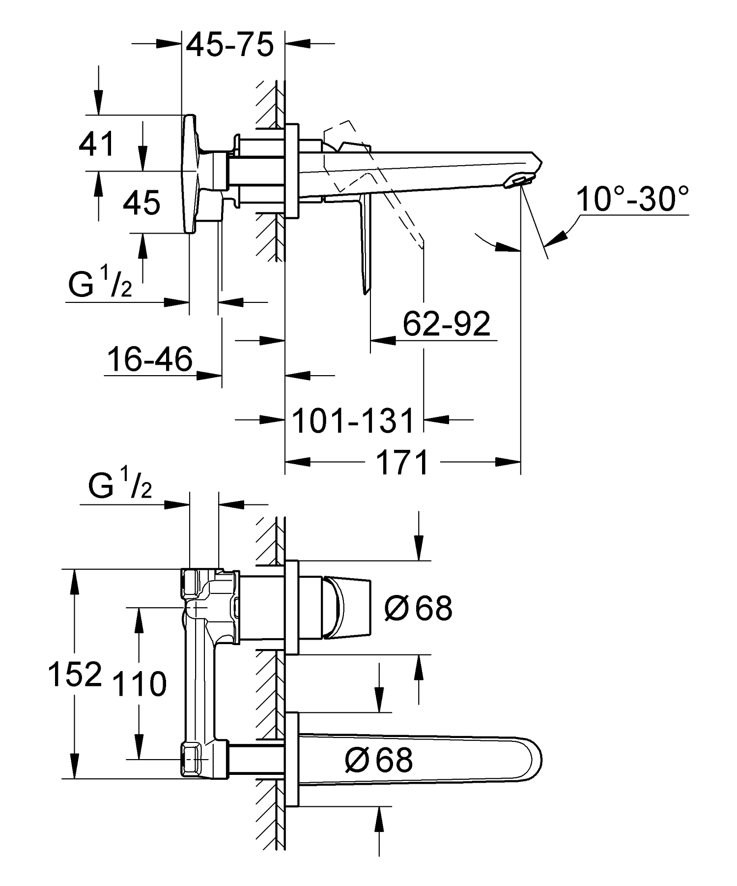Baterie lavoar Grohe 19573002, Eurodisc Cosmo, tip comanda monocomanda, tip instalare pe perete, crom [4]