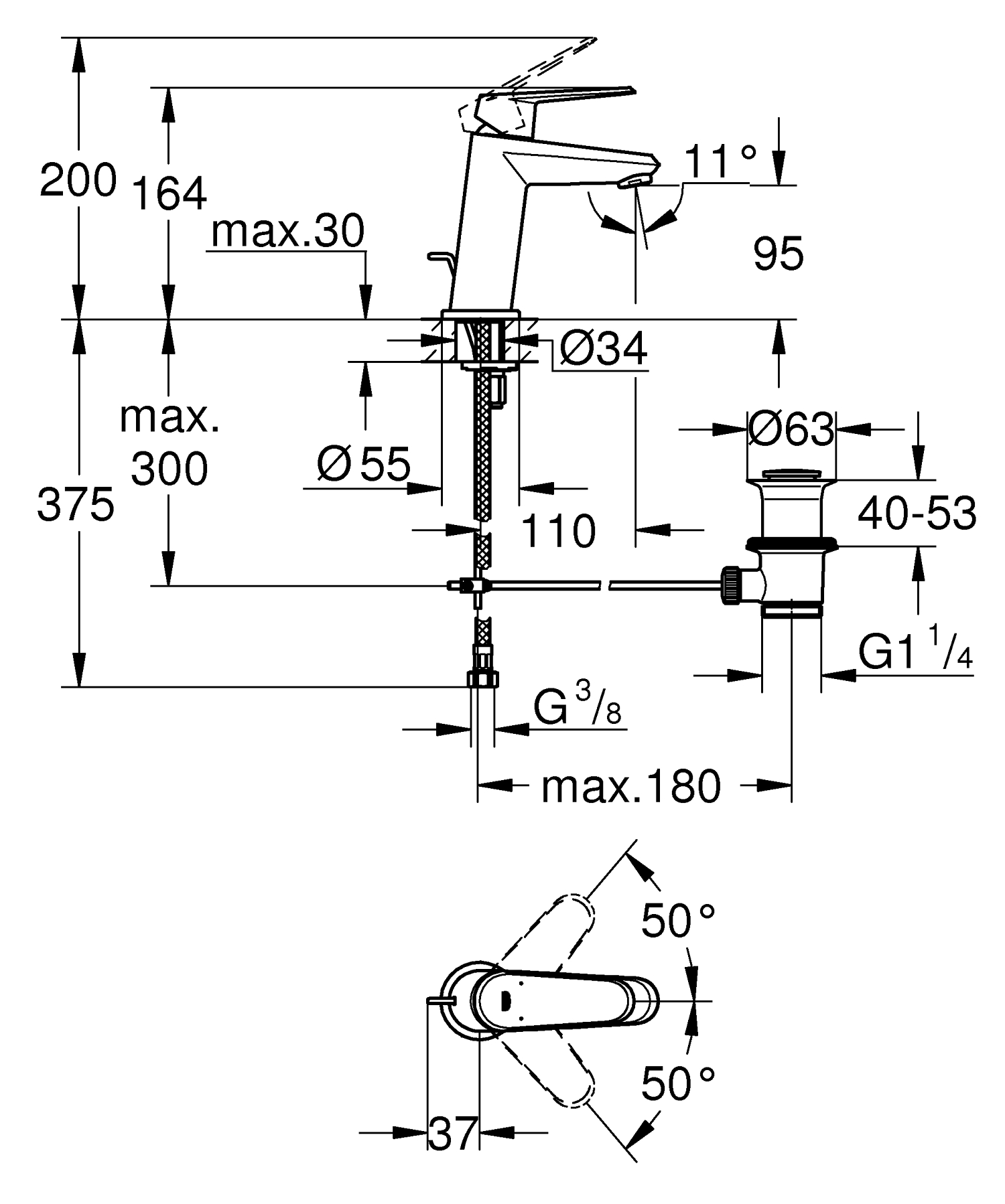 Baterie lavoar Grohe 23049002, Eurodisc Cosmo, tip comanda monocomanda, tip instalare pe lavoar, crom [1]