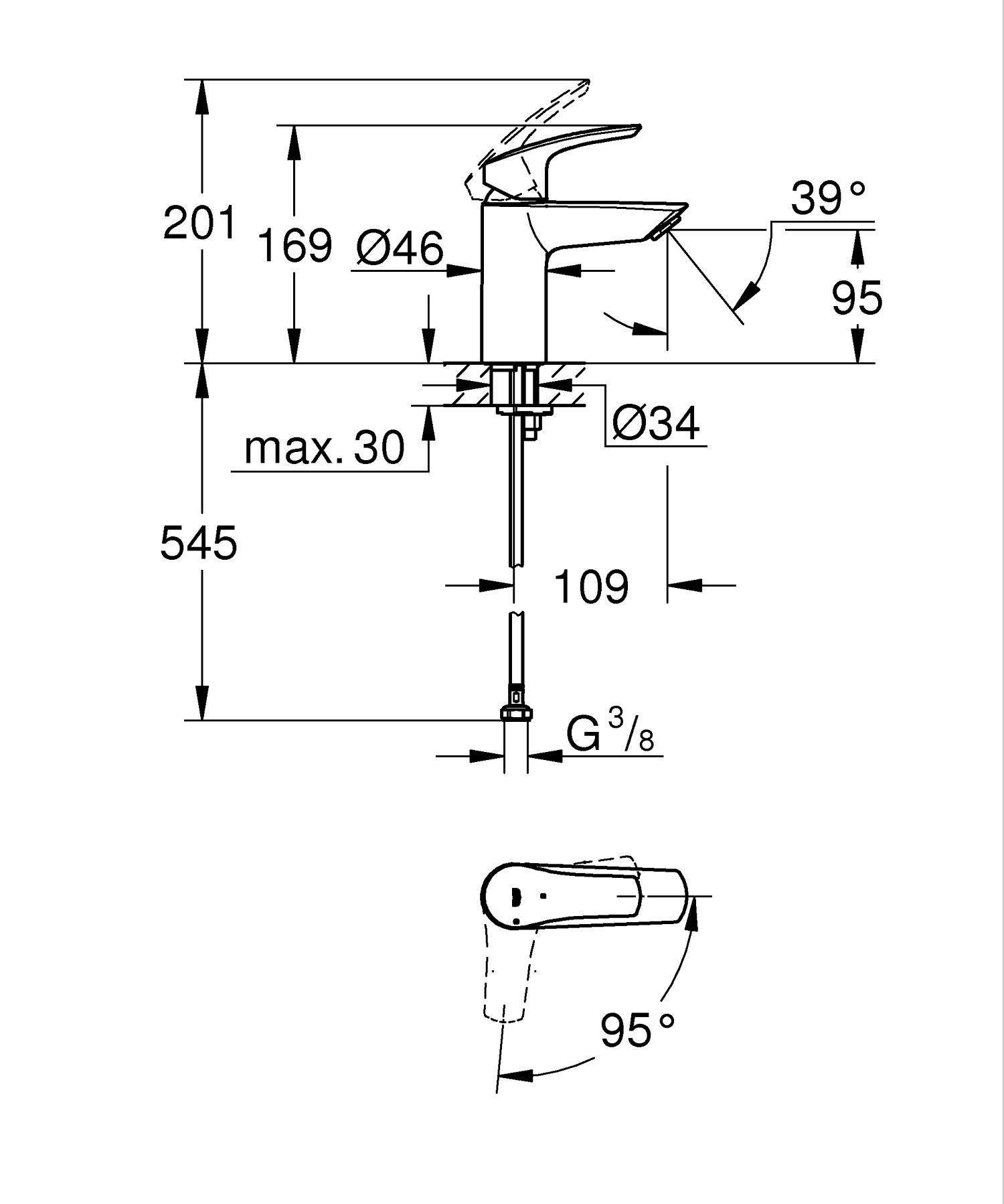 Baterie lavoar Grohe 321542433, EuroSmart, tip comanda monocomanda, marime s, tip instalare pe lavoar, negru [4]