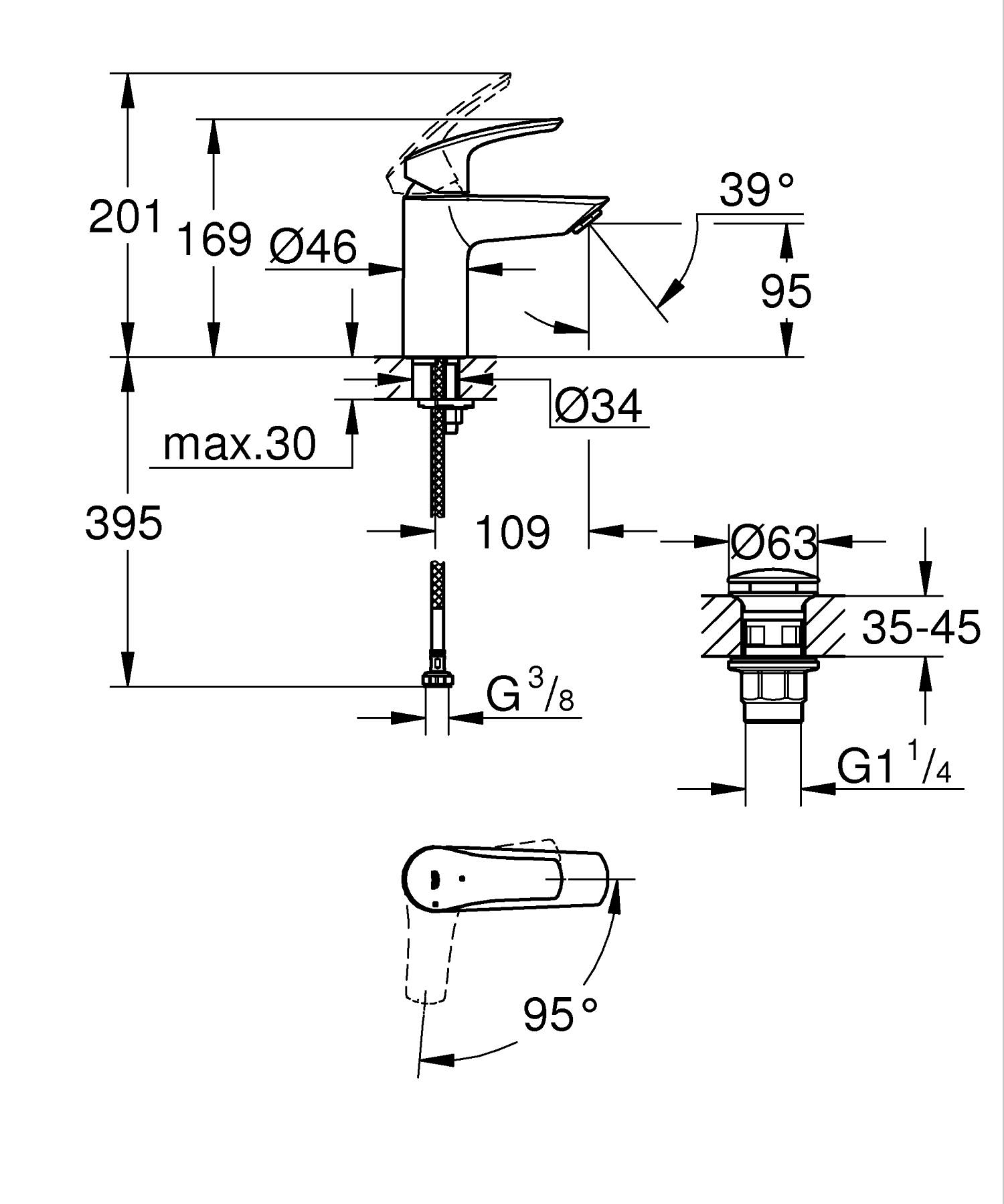 Baterie lavoar Grohe 239242433, EuroSmart, tip comanda monocomanda, marime s, tip instalare pe lavoar, negru [4]