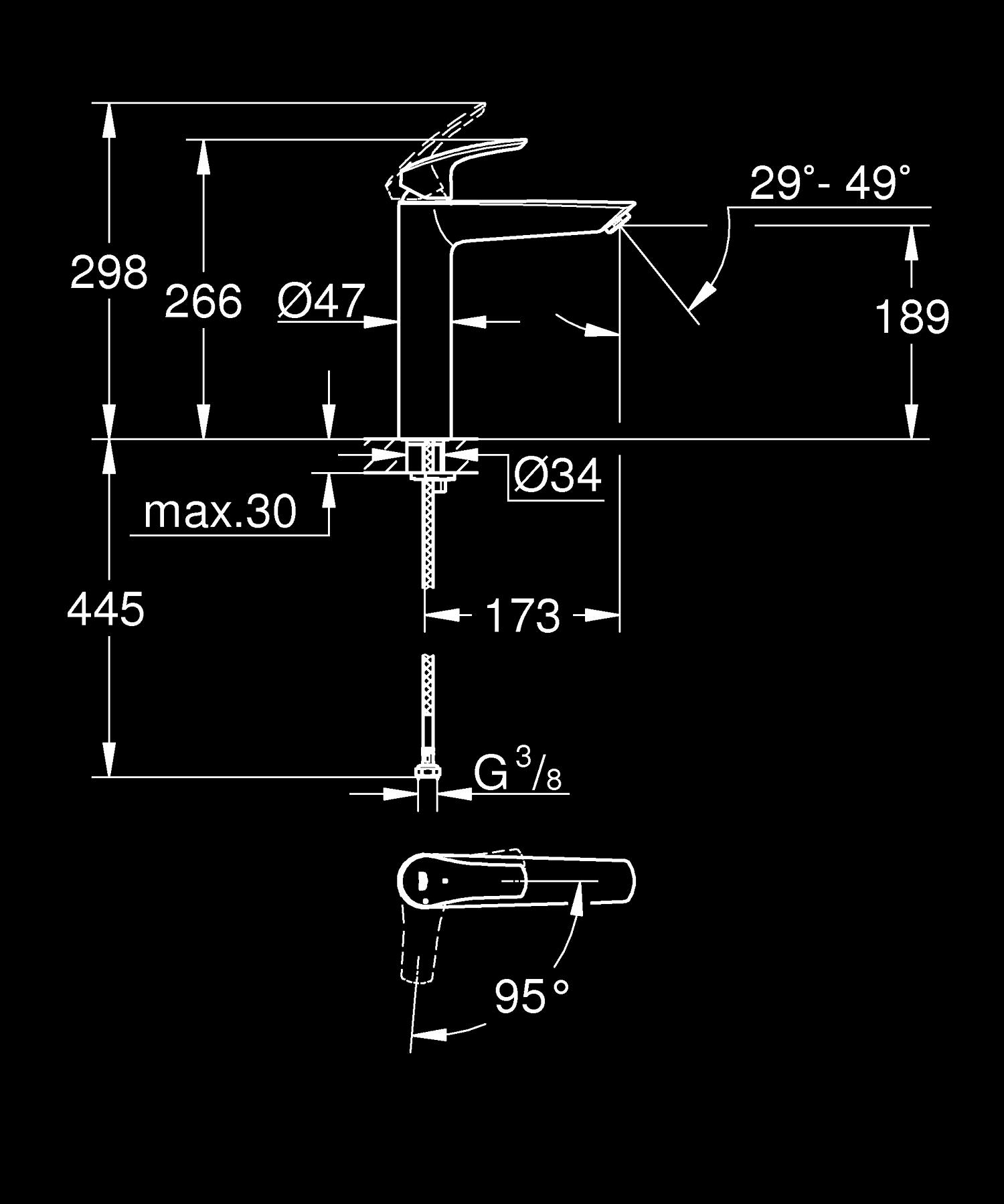 Baterie lavoar Grohe 241642433, EuroSmart, tip comanda monocomanda, marime xl, tip instalare pe blat, negru [3]