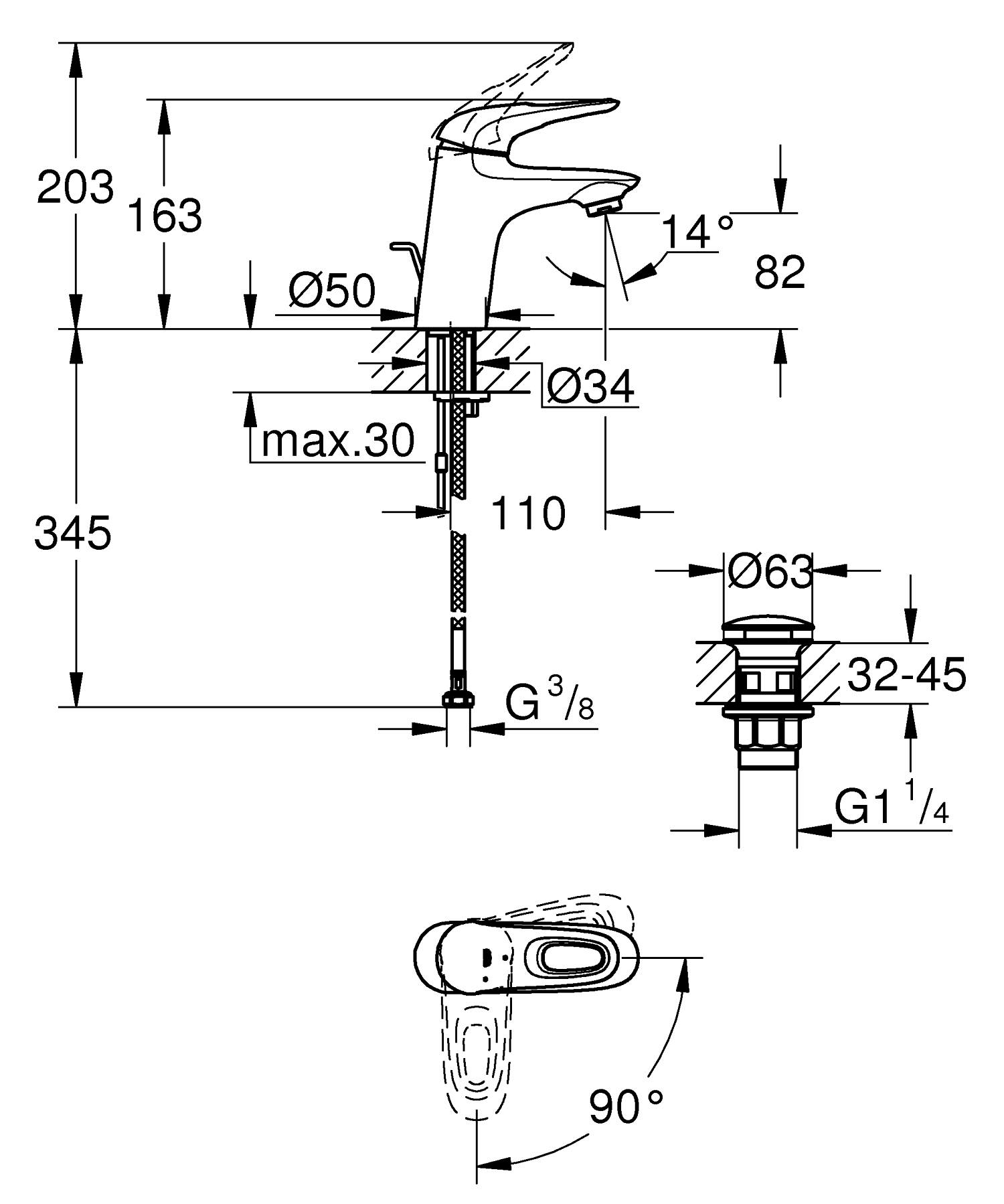 Baterie lavoar Grohe 23930003, Eurostyle, tip comanda monocomanda, tip instalare pe lavoar, marime m, crom [1]