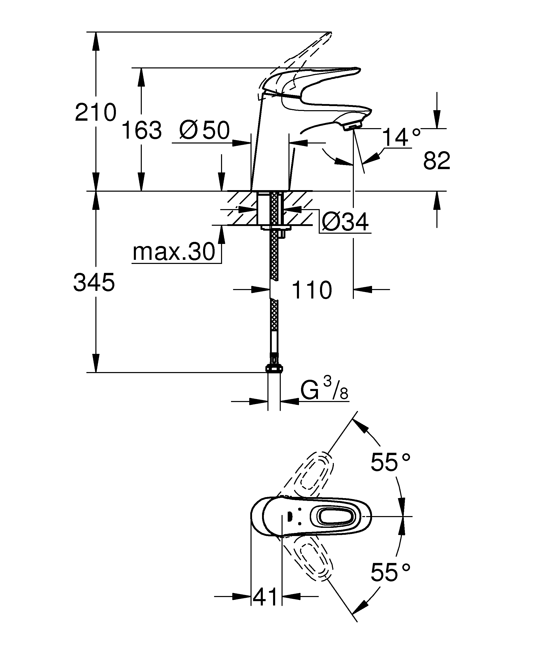 Baterie lavoar Grohe 32468003, Eurostyle, tip comanda monocomanda, tip instalare pe lavoar, marime s, crom [1]