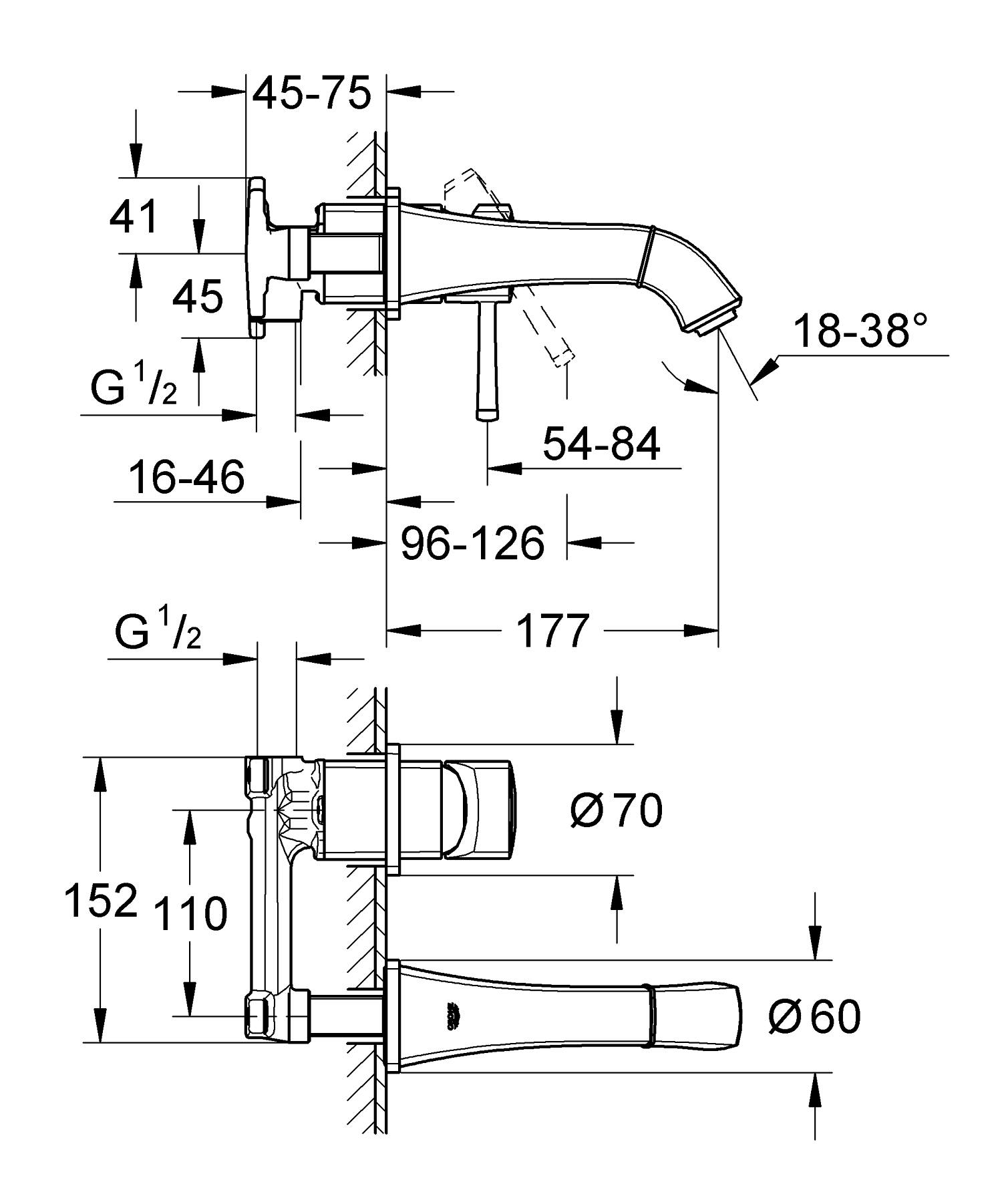 Baterie lavoar Grohe 19929000, Grandera, tip comanda monocomanda, tip instalare pe perete, marime m, crom [1]