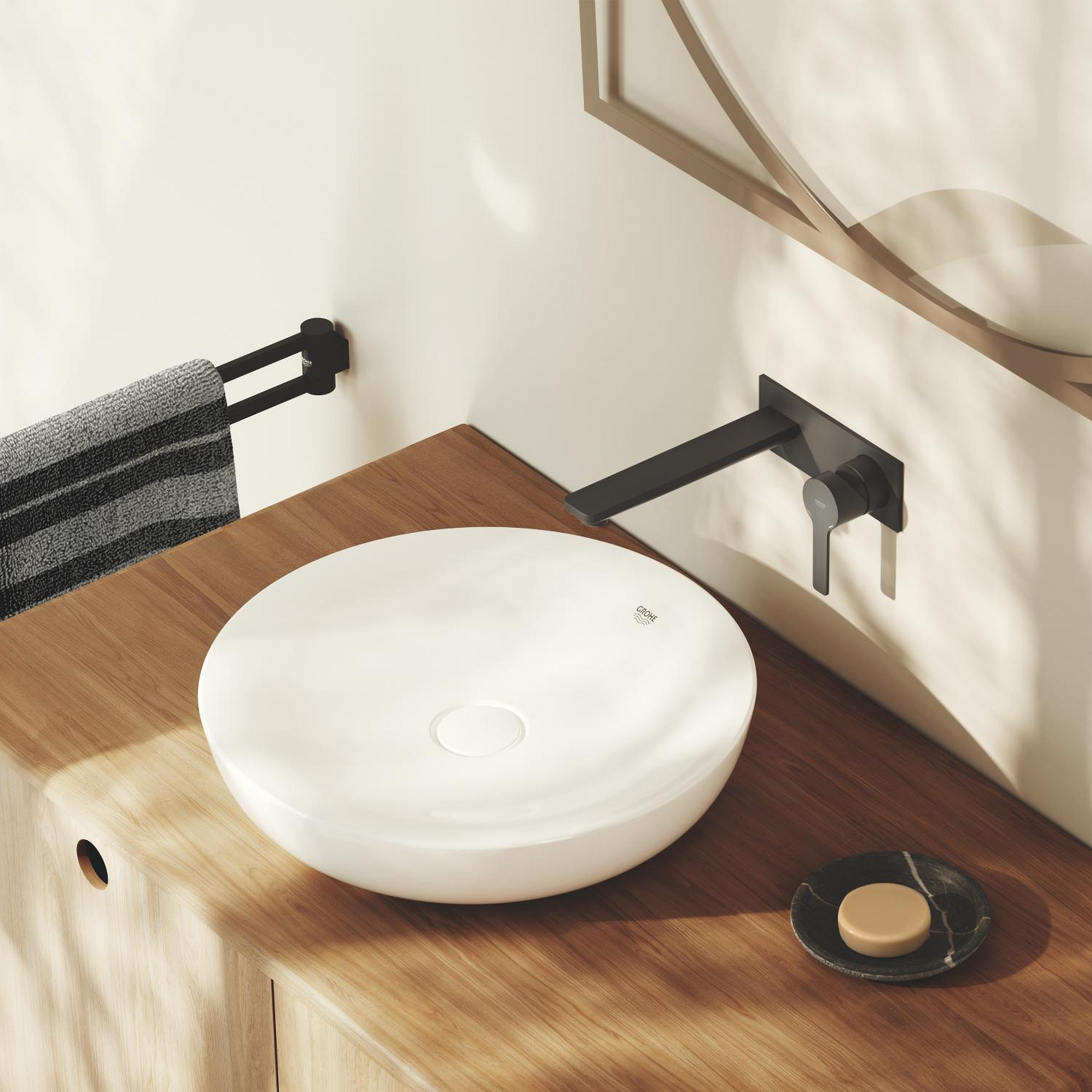 Baterii sanitare - Baterie lavoar Grohe 234442431, Lineare, tip comanda monocomanda, marime l, numar orificii instalare 2, negru