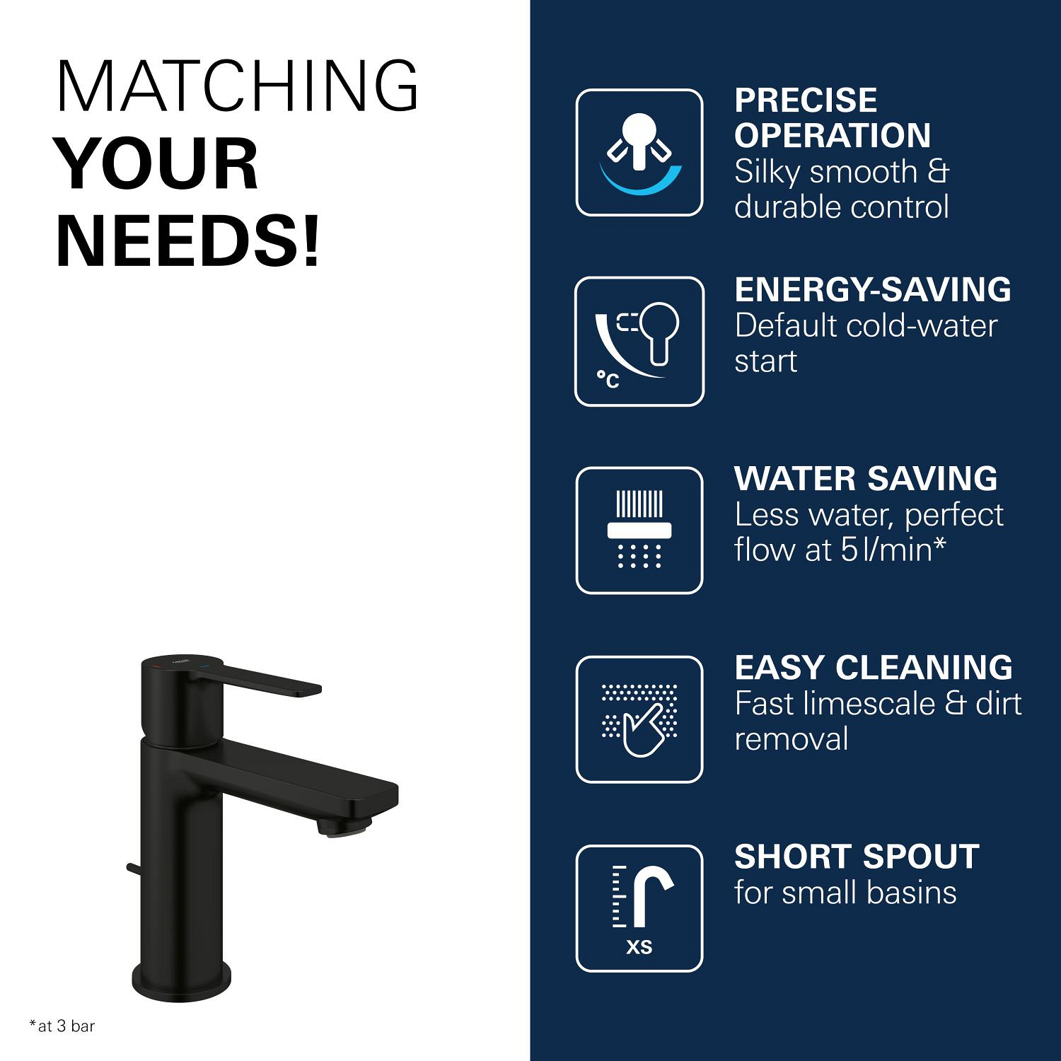 Baterie lavoar Grohe 237902431, Lineare, tip comanda monocomanda, marime s, tip instalare pe lavoar, negru [14]