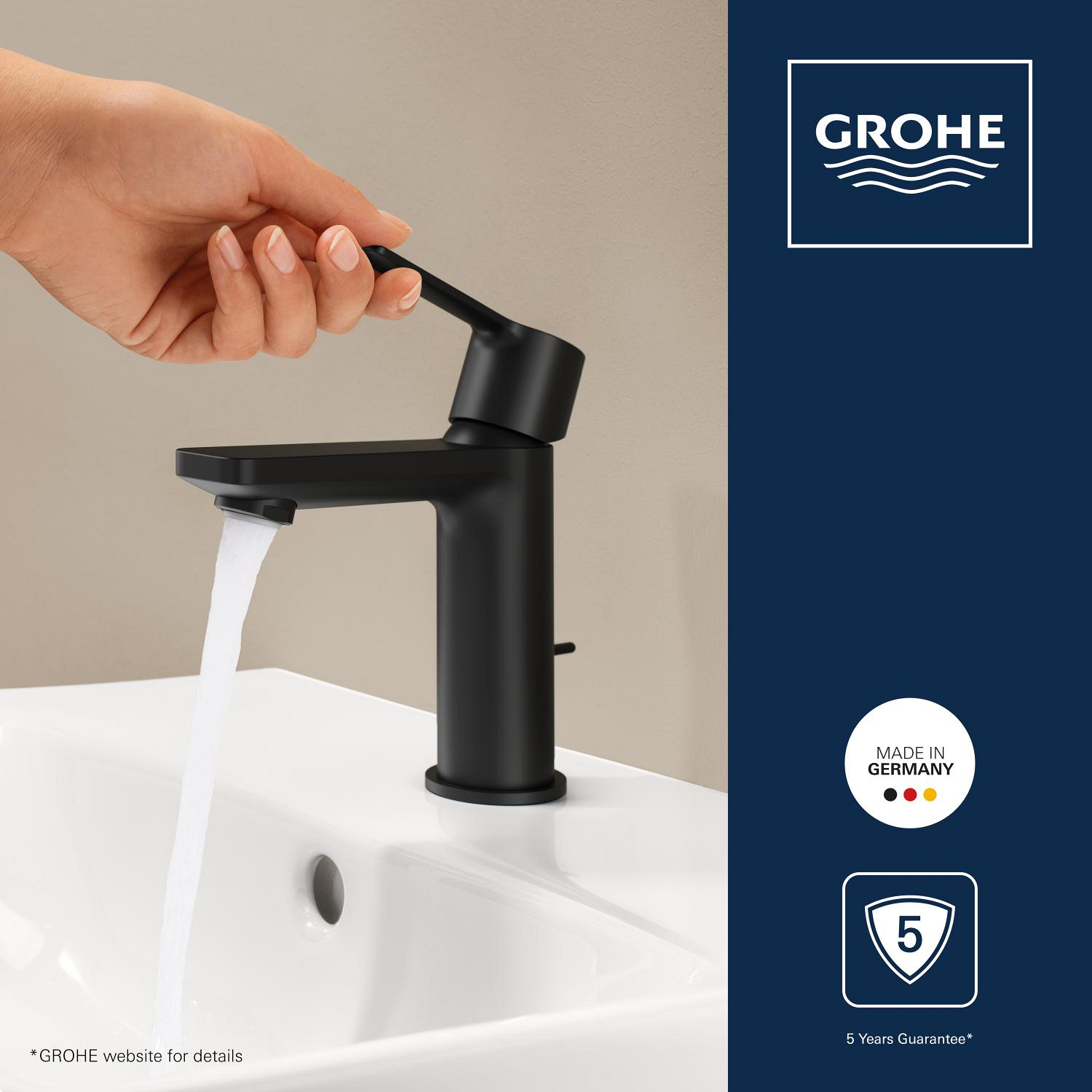 Baterie lavoar Grohe 237902431, Lineare, tip comanda monocomanda, marime s, tip instalare pe lavoar, negru [9]