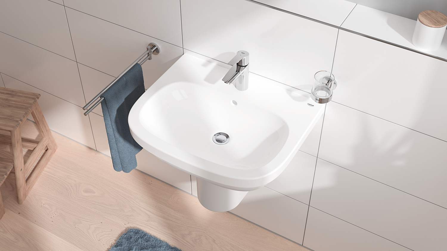 Baterie lavoar Grohe 23551002, Start, tip comanda monocomanda, tip instalare pe lavoar, pe blat, crom [1]