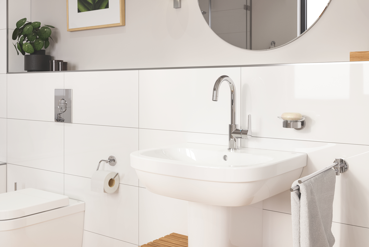 Baterie lavoar Grohe 23554002, Start, tip comanda monocomanda, tip instalare pe blat, pe lavoar, crom [6]