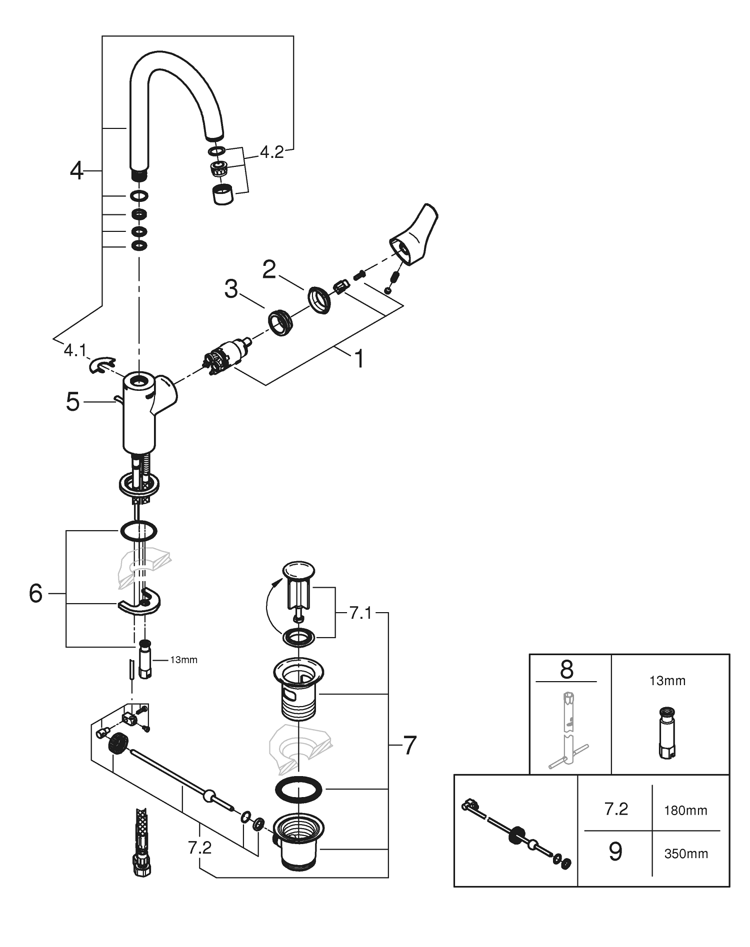 Baterie lavoar Grohe 24203002, Start, tip comanda monocomanda, tip instalare pe blat, marime l, crom [8]