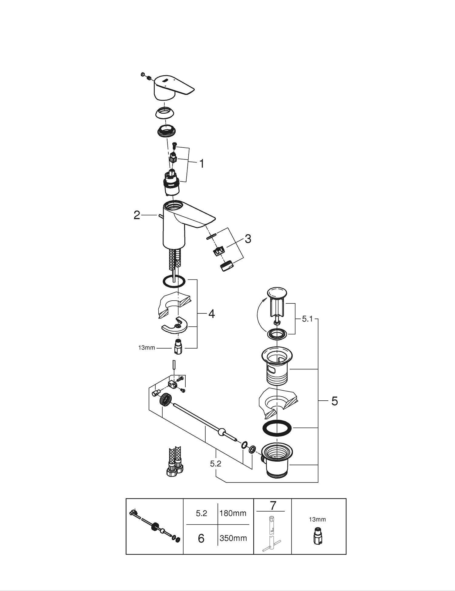 Baterie lavoar Grohe 24196001, Start Edge, tip comanda monocomanda, tip instalare pe lavoar, pe blat, crom [8]