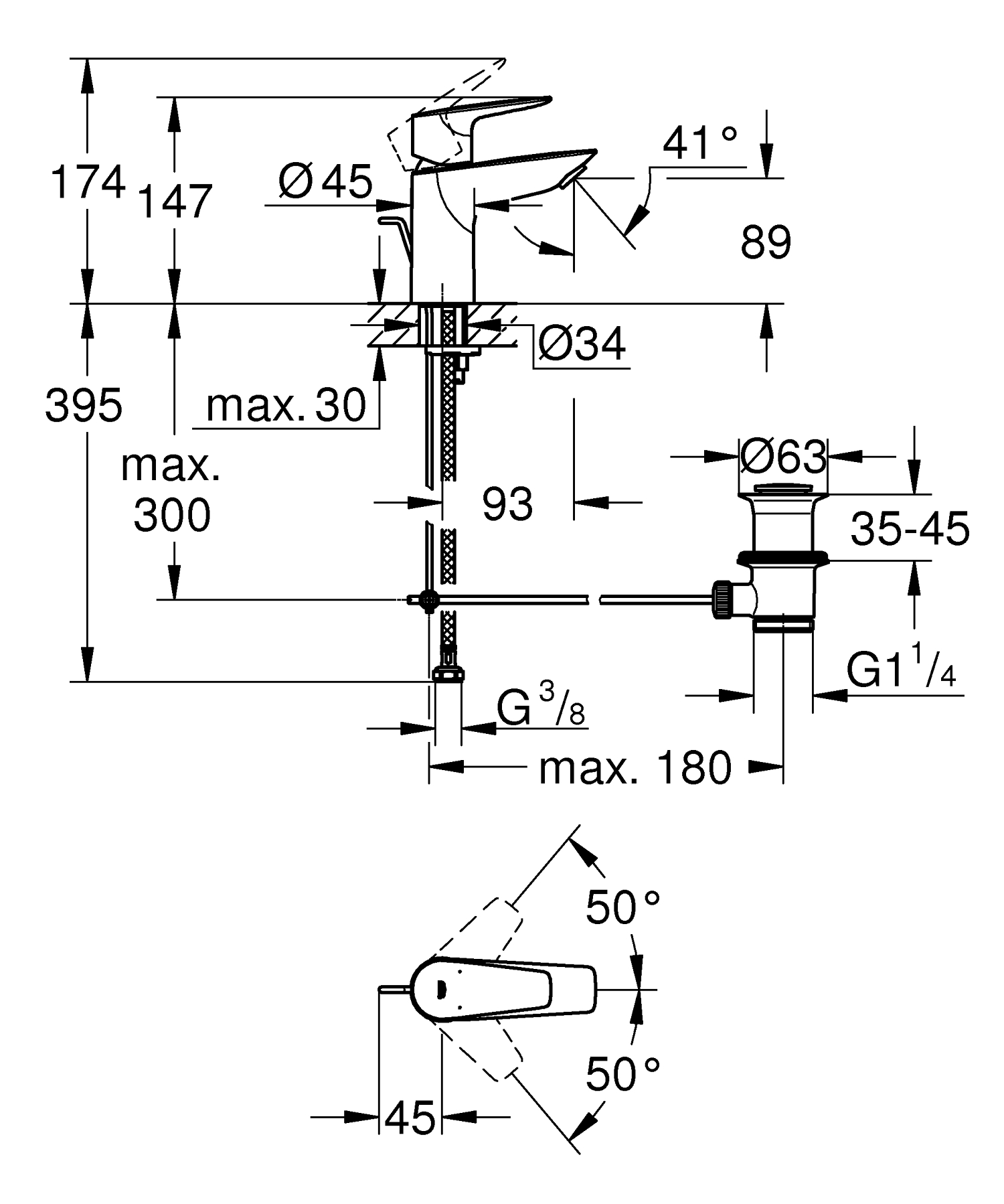 Baterie lavoar Grohe 24196001, Start Edge, tip comanda monocomanda, tip instalare pe lavoar, pe blat, crom [7]