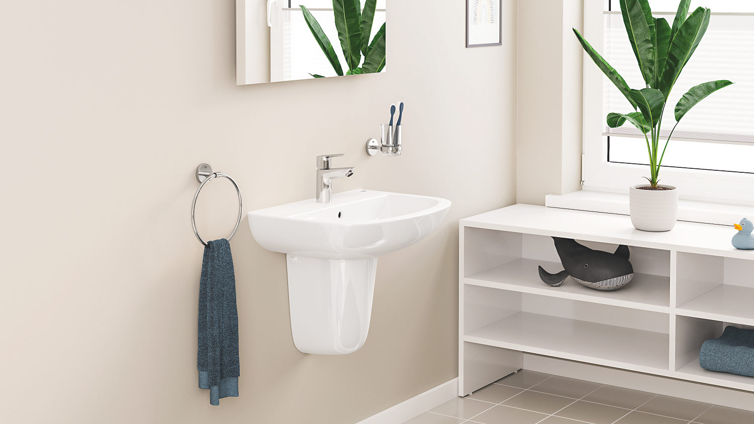 Baterie lavoar Grohe 24196001, Start Edge, tip comanda monocomanda, tip instalare pe lavoar, pe blat, crom [1]