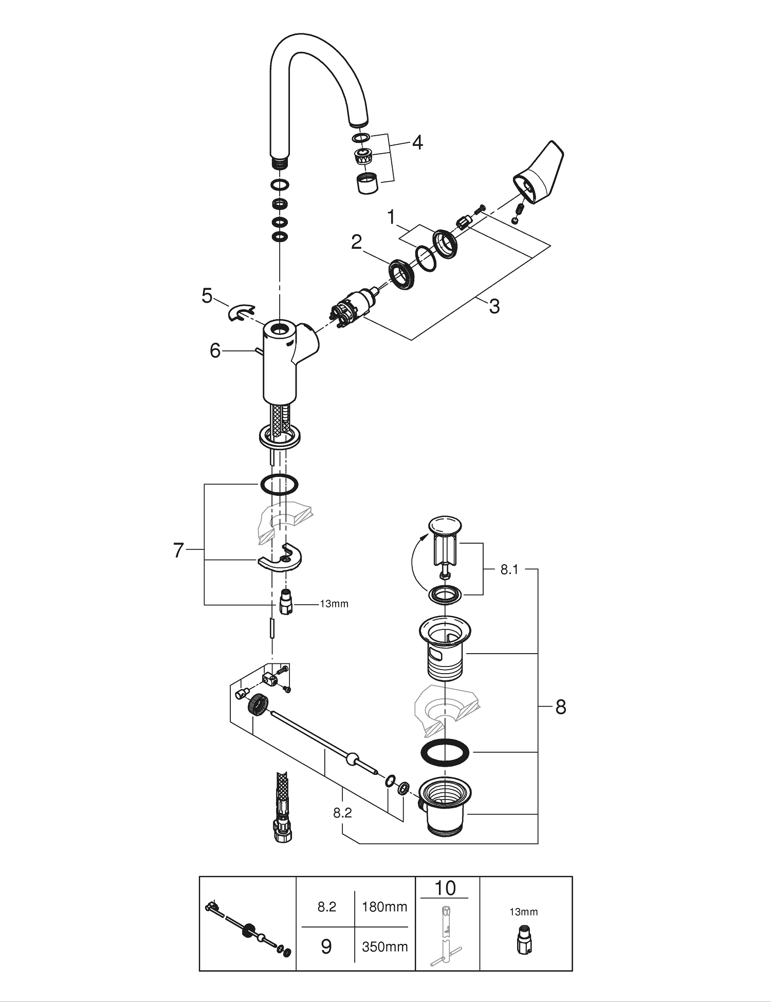 Baterie lavoar Grohe 24201001, Start Edge, tip comanda monocomanda, tip instalare pe lavoar, pe blat, crom [9]