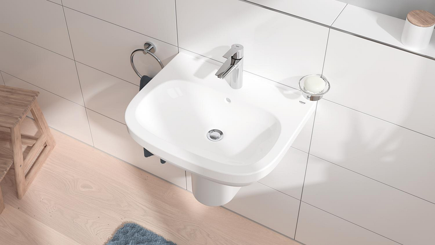 Baterie lavoar Grohe 23552002, Start, tip comanda monocomanda, tip instalare pe lavoar, pe blat, crom [5]