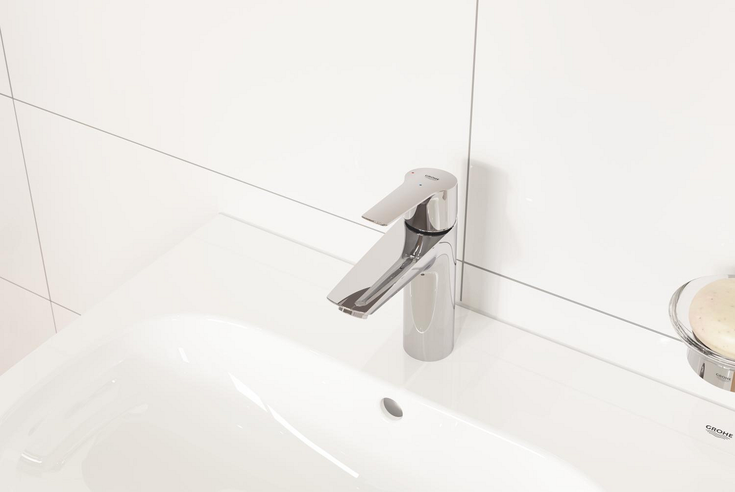Baterie lavoar Grohe 23552002, Start, tip comanda monocomanda, tip instalare pe lavoar, pe blat, crom [3]
