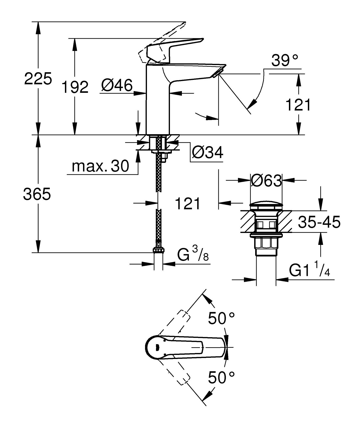 Baterie lavoar Grohe 242042432, Start, tip comanda monocomanda, tip instalare pe lavoar, marime m, negru [4]