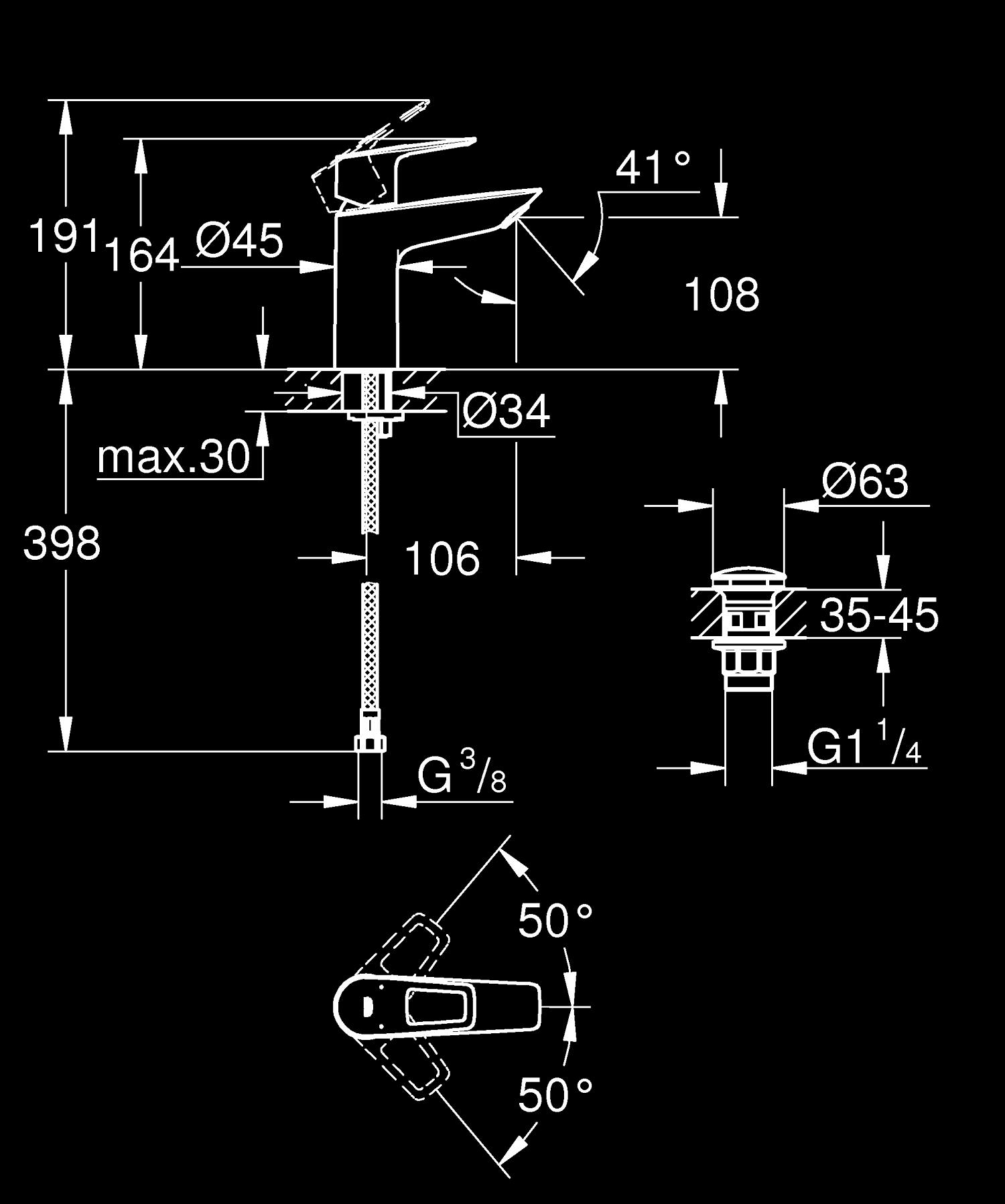 Baterie lavoar Grohe 237792431, StartLoop, tip comanda monocomanda, marime m, tip instalare pe blat, pe lavoar, negru [6]