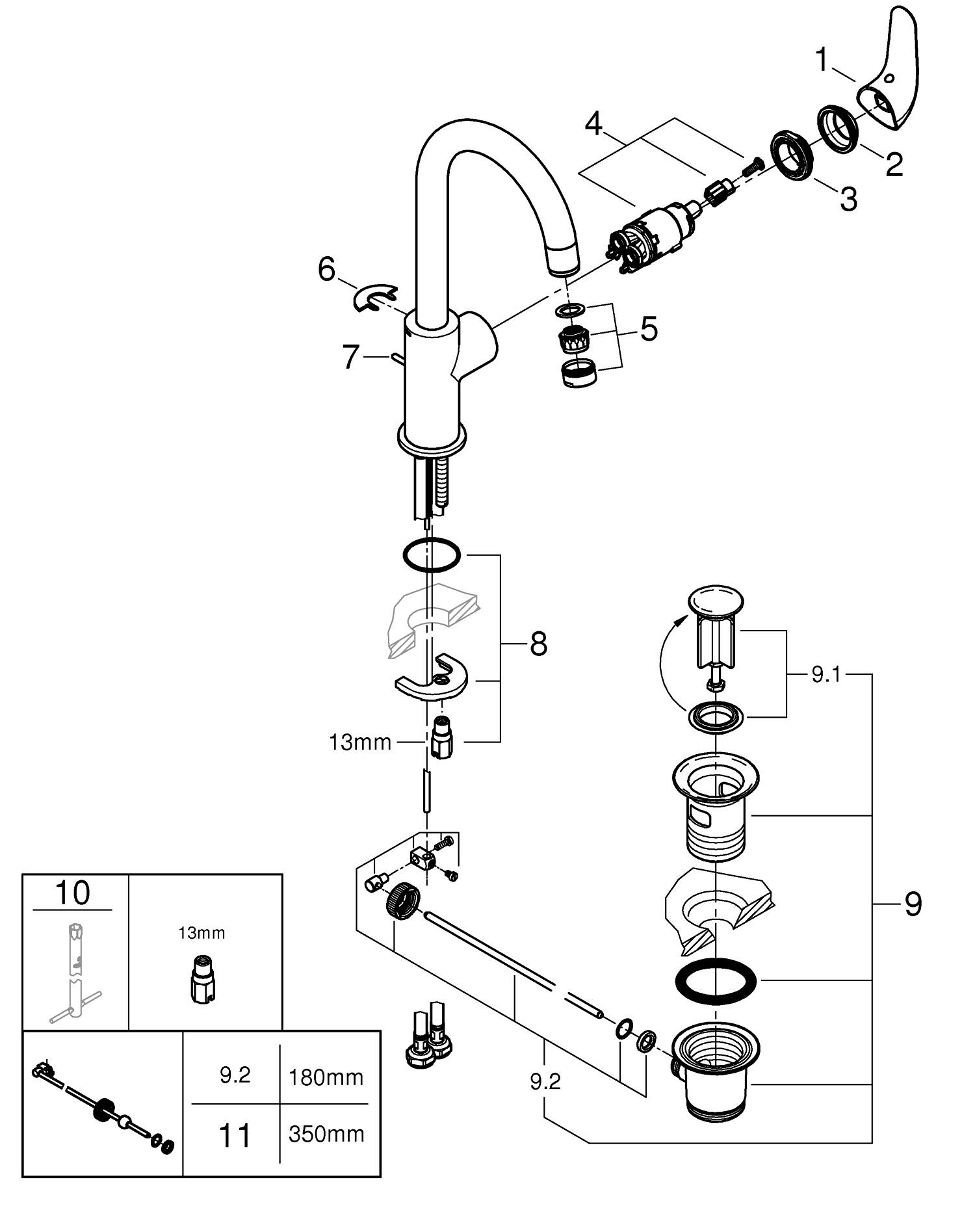 Baterie lavoar Grohe 24330001, Swift, tip comanda monocomanda, tip instalare pe lavoar, pe blat, crom [6]