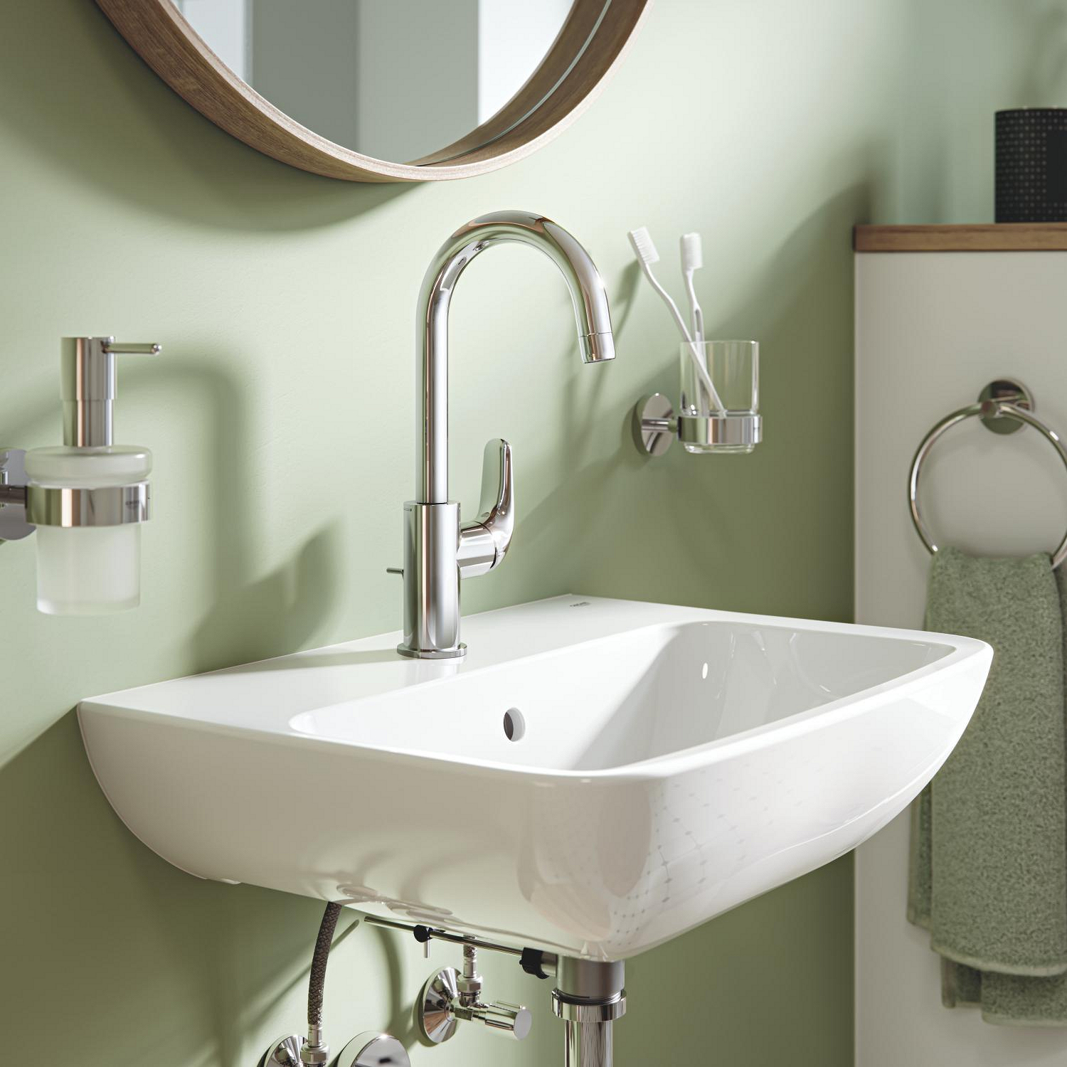 Baterie lavoar Grohe 24330001, Swift, tip comanda monocomanda, tip instalare pe lavoar, pe blat, crom [4]