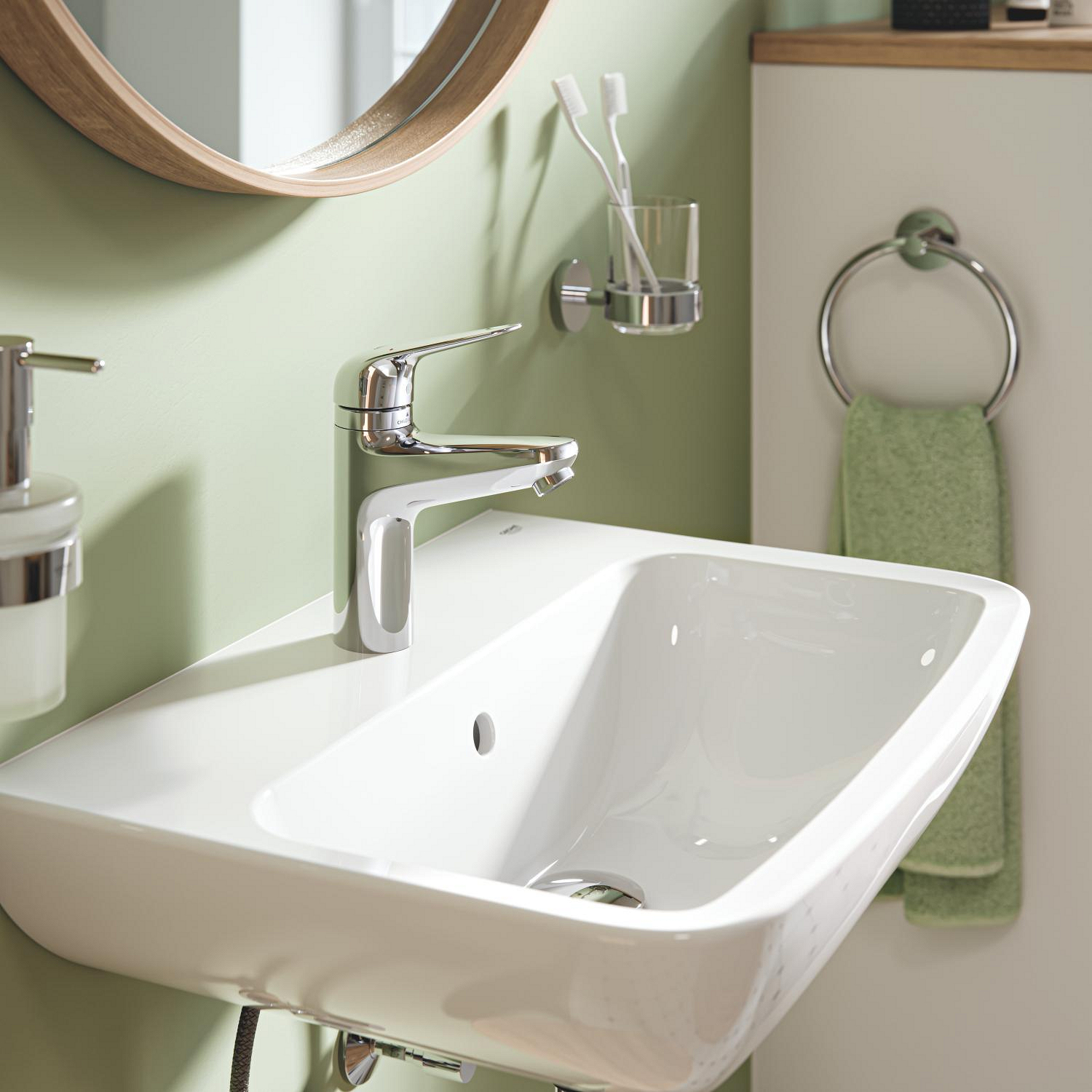 Baterie lavoar Grohe 24327001, Swift, tip comanda monocomanda, tip instalare pe lavoar, marime m, crom [22]