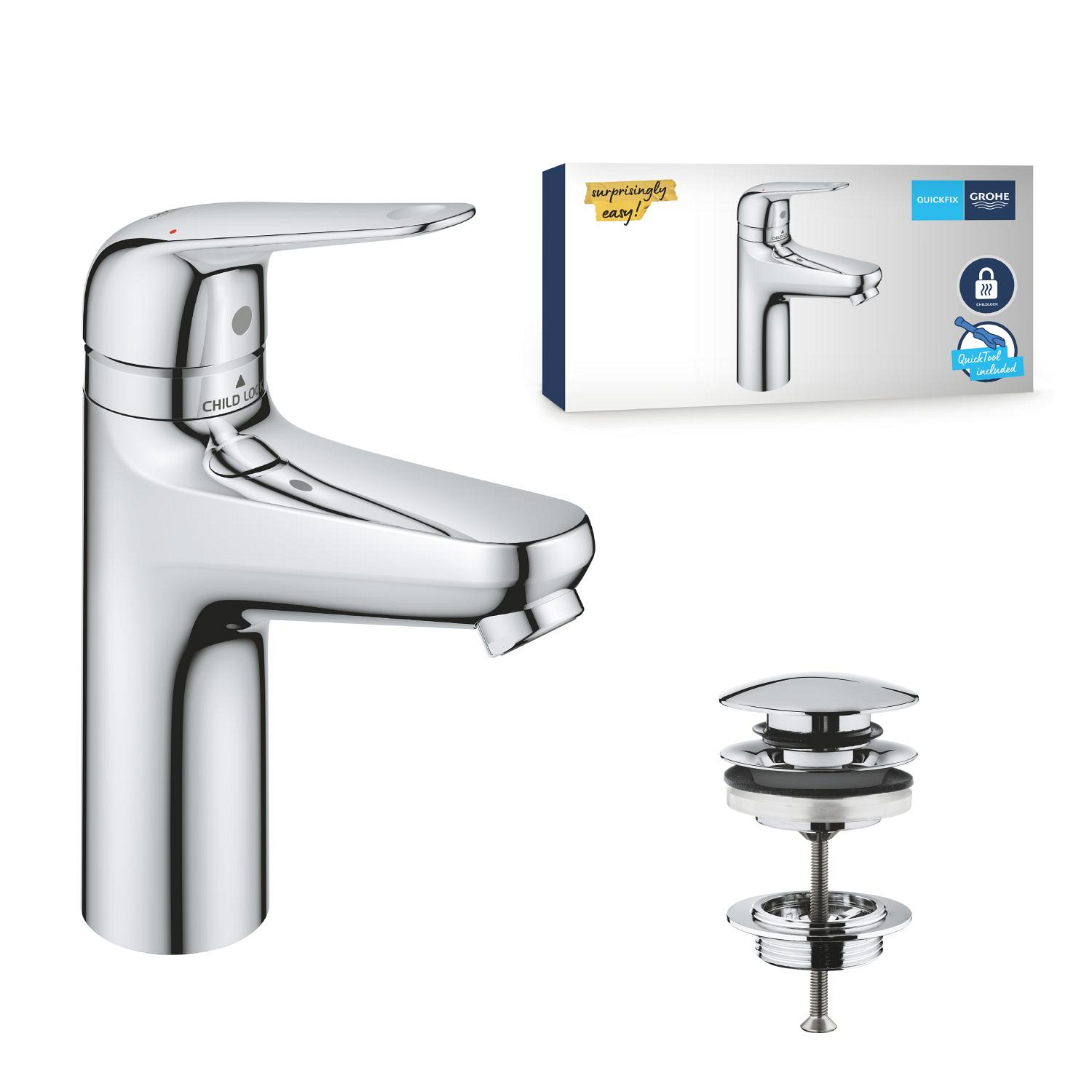 Baterie lavoar Grohe 24327001, Swift, tip comanda monocomanda, tip instalare pe lavoar, marime m, crom [5]
