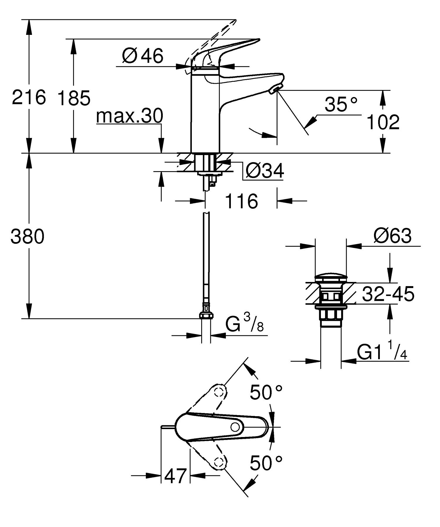 Baterie lavoar Grohe 24327001, Swift, tip comanda monocomanda, tip instalare pe lavoar, marime m, crom [4]
