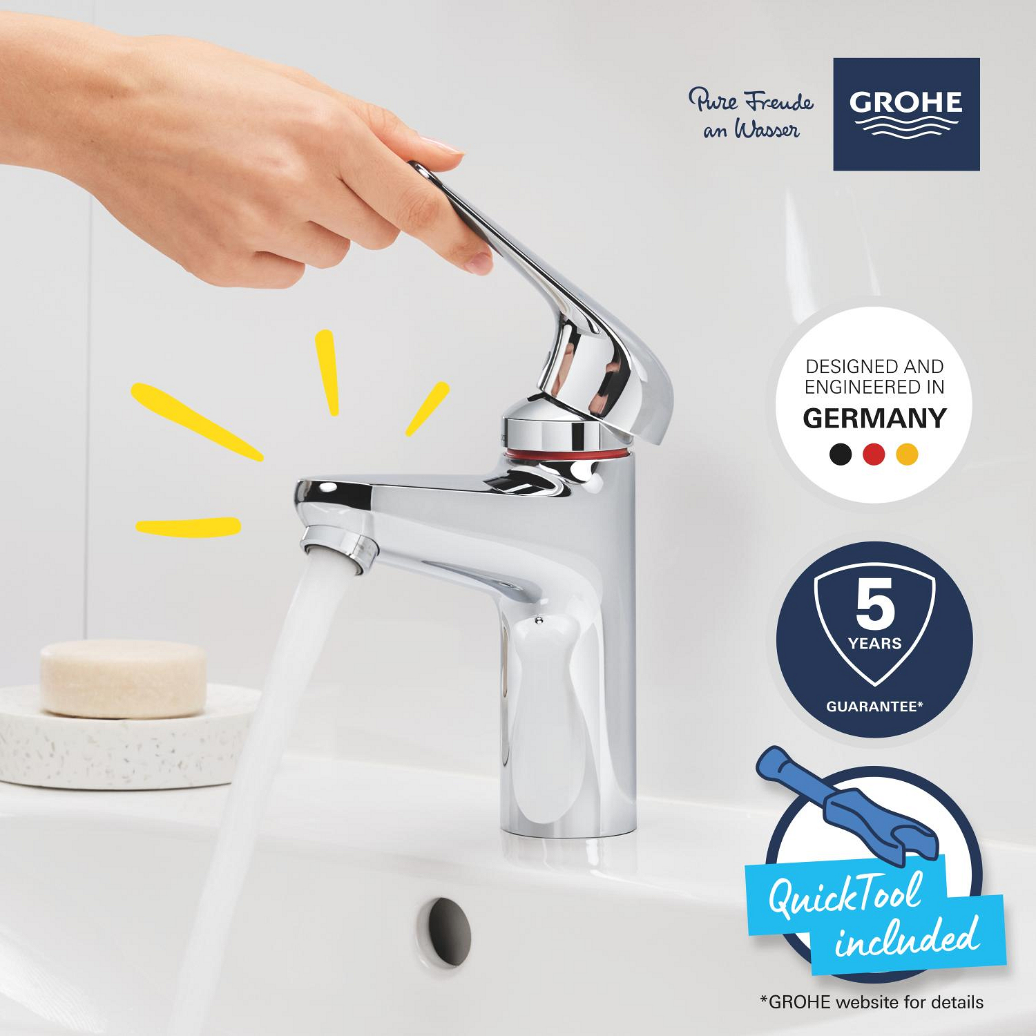 Baterie lavoar Grohe 24327001, Swift, tip comanda monocomanda, tip instalare pe lavoar, marime m, crom [8]