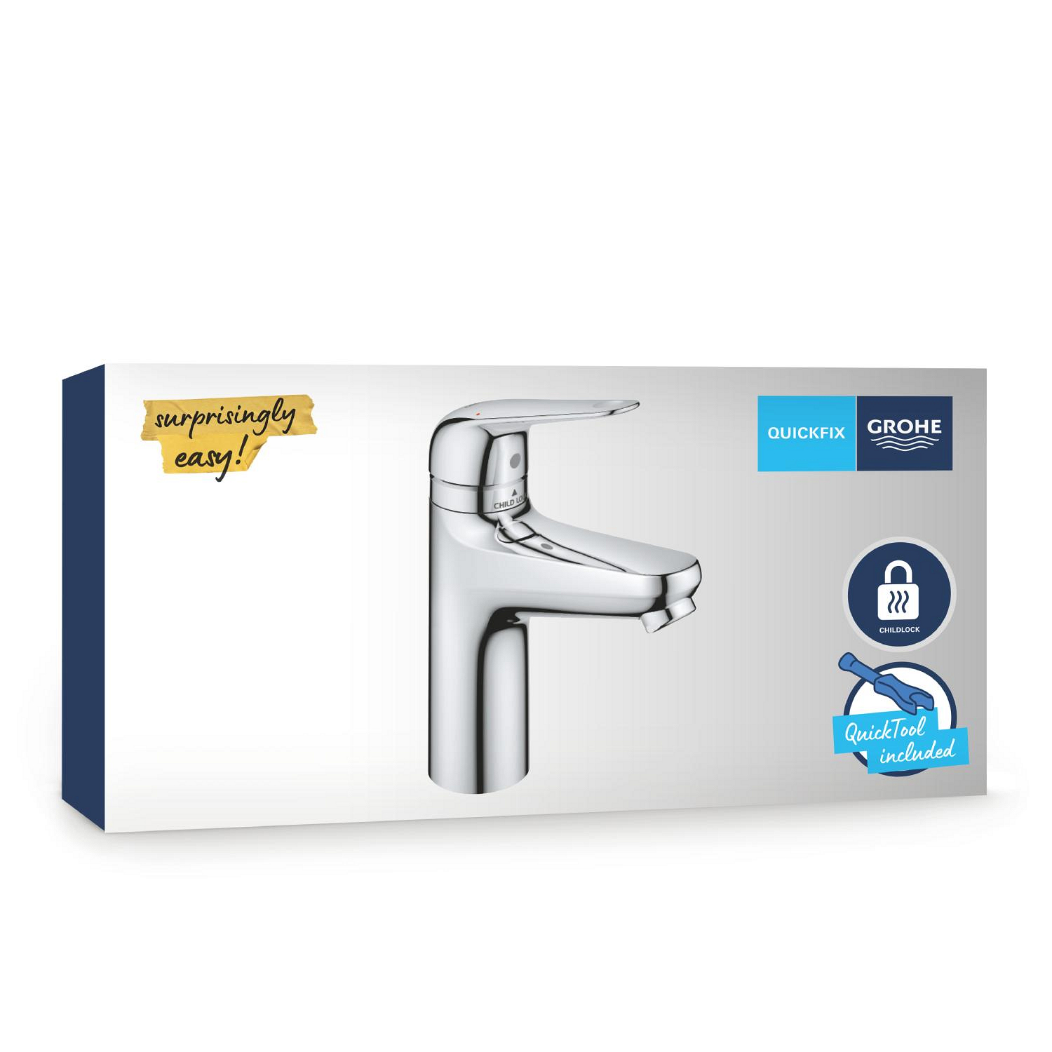 Baterie lavoar Grohe 24327001, Swift, tip comanda monocomanda, tip instalare pe lavoar, marime m, crom [15]