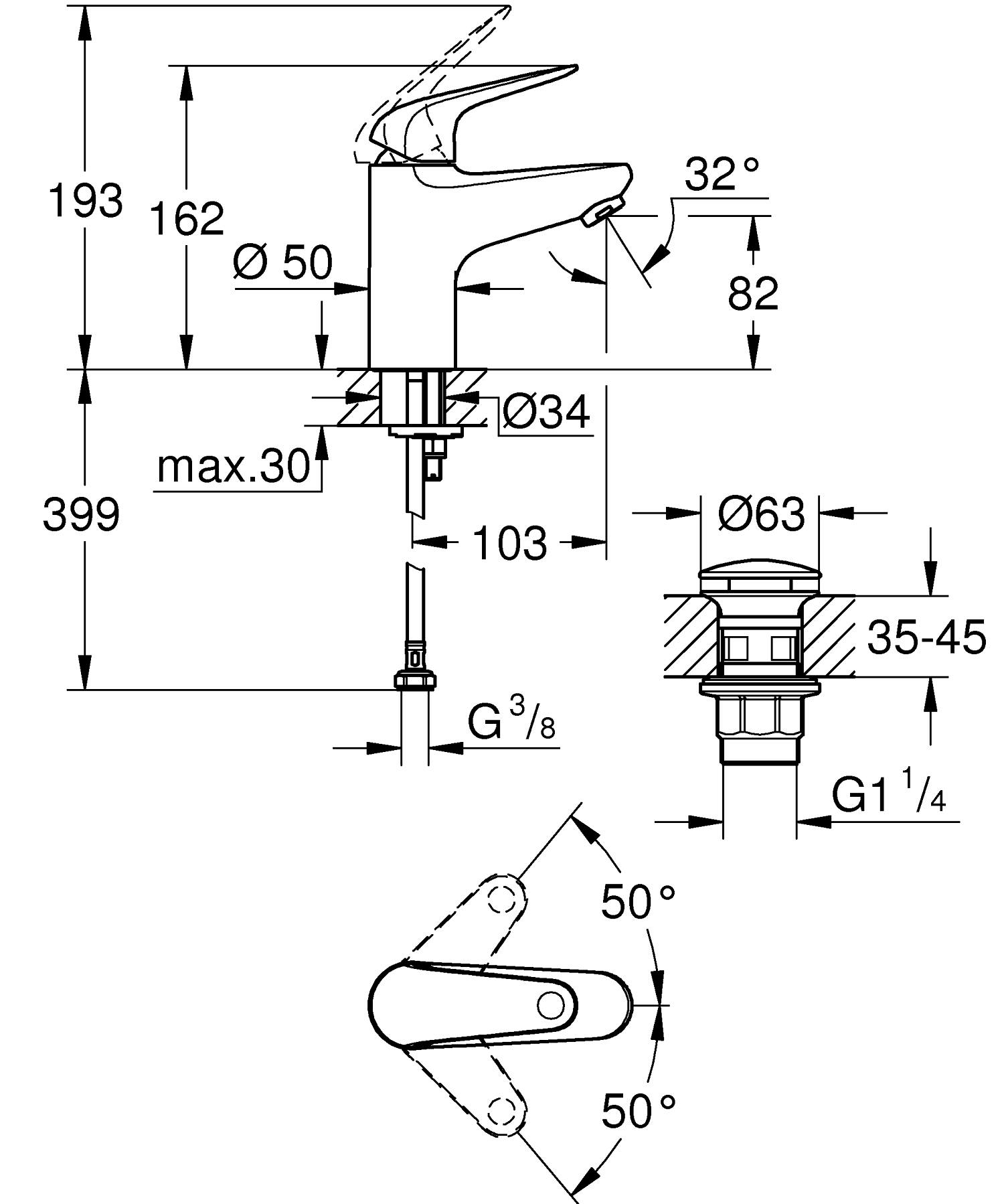 Baterie lavoar Grohe 24318001, Swift, tip comanda monocomanda, tip instalare pe lavoar, marime s, crom [4]